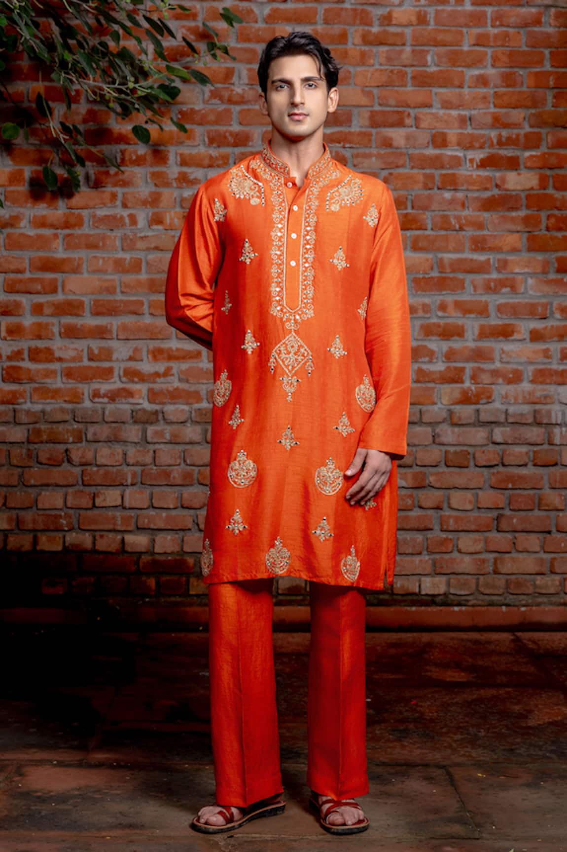 Nafs Rust Tussar Silk Kurta & Pant Set 