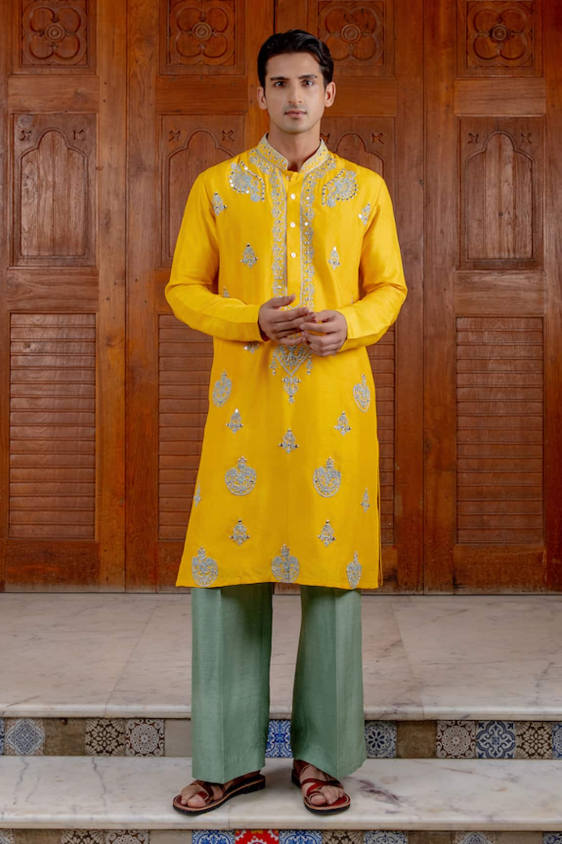 Nafs Sunflower Yellow Tussar Kurta & Pant Set 