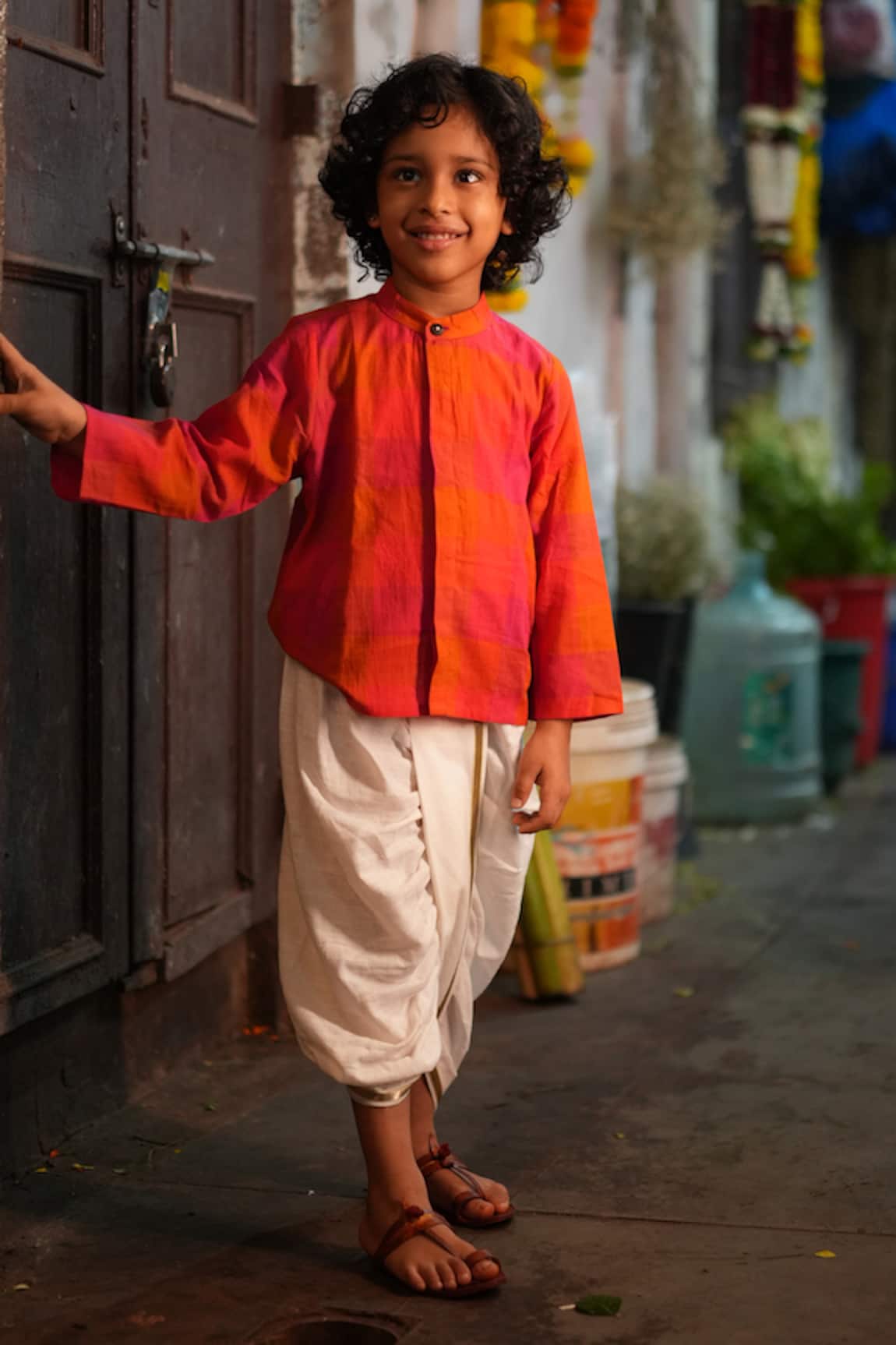 Love The World Today Gulmohar Handwoven Cotton Kurta & Dhoti Pant Set 