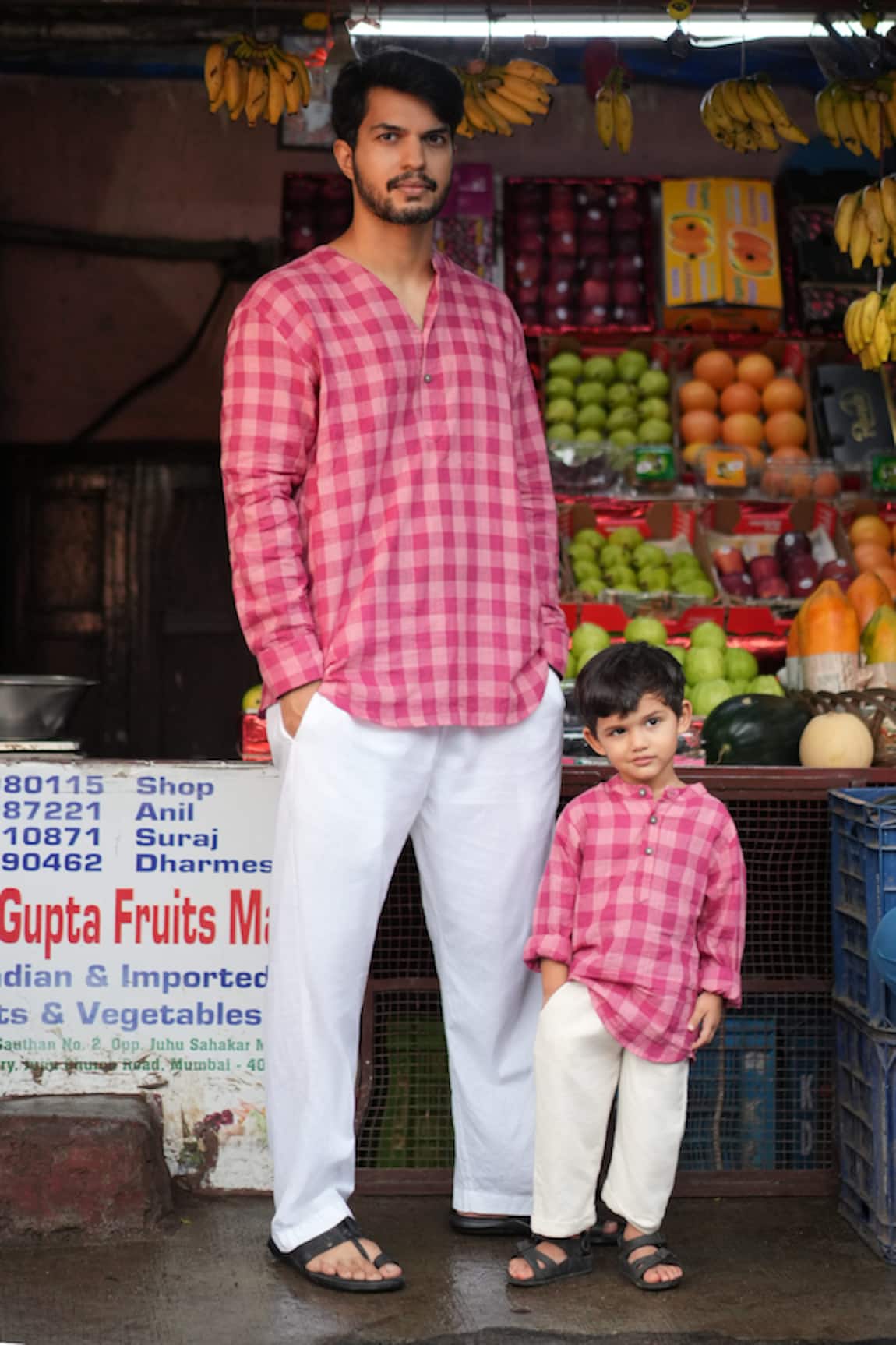 Love The World Today Mithaas Pink Checkered Kurta & Off White Pant Set 