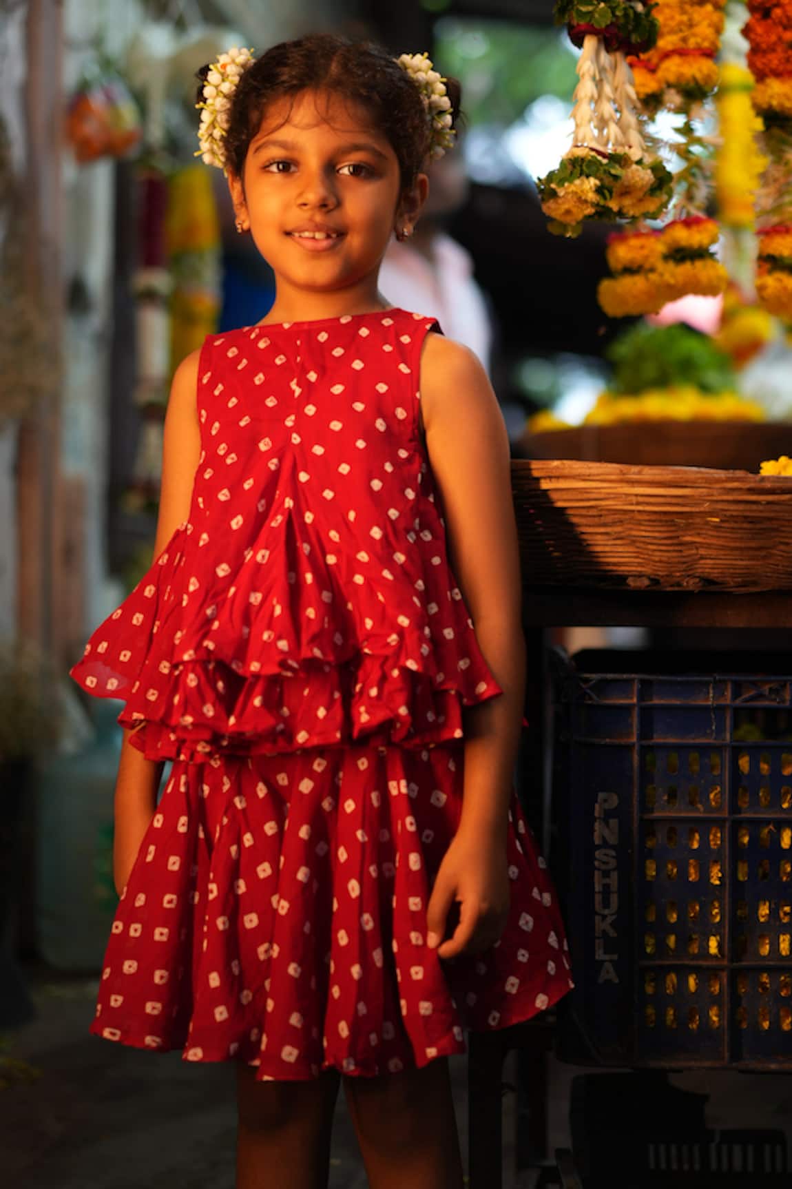 Love The World Today Gulal Red Bandhani Top & Skirt Set 