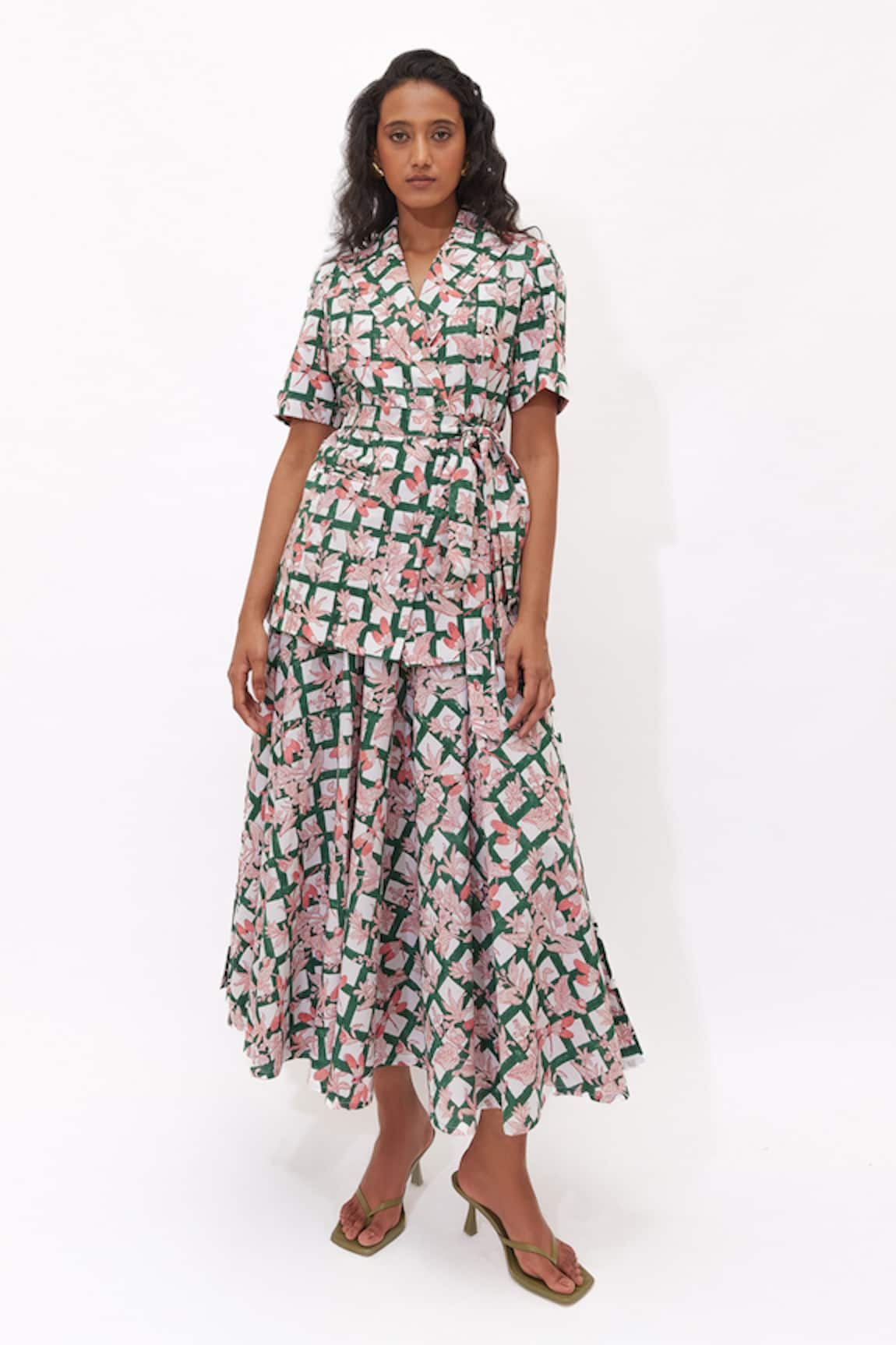Aapro Seraphina Multi Colour Hand Block Printed Blazer Skirt Set 