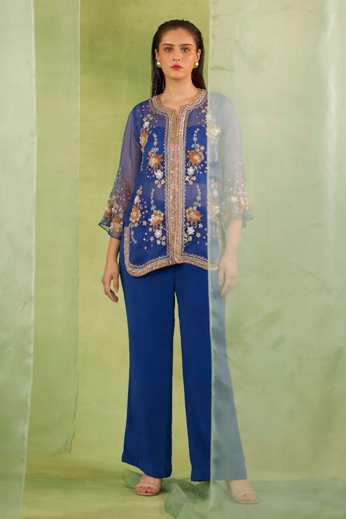 Radha Sharma Hand Embroidered Tunic Palazzo Set 