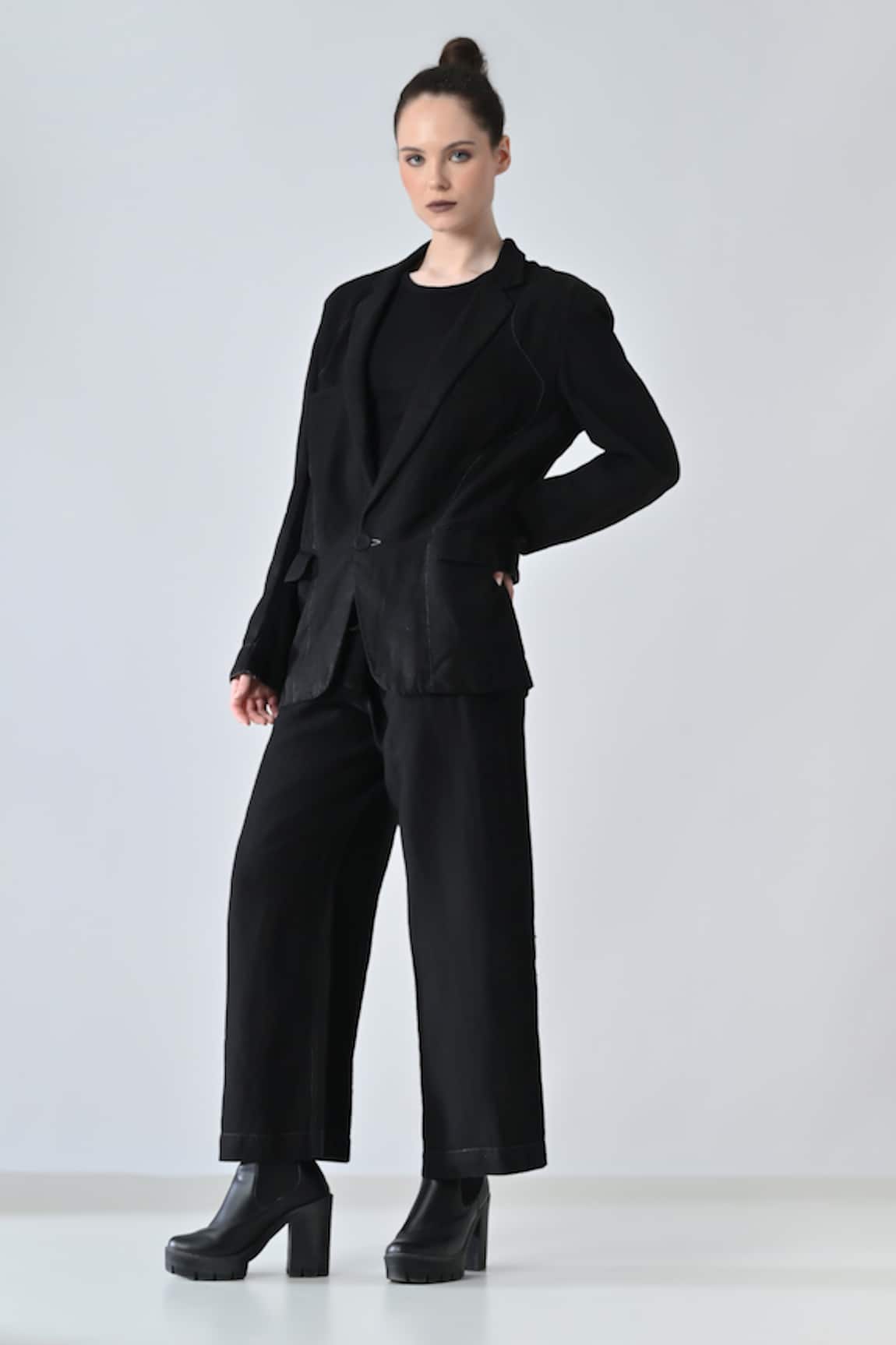 Samant Chauhan Coal Twin Linen Blazer & Trouser Set 