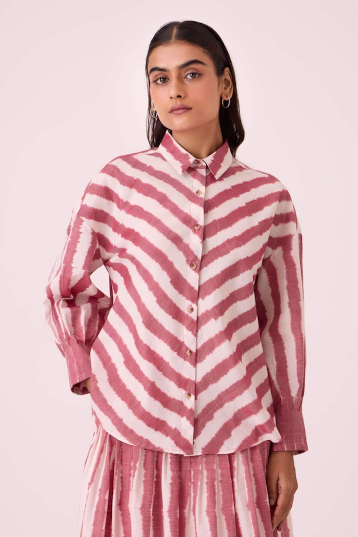 The Summer House Henry Rhubarb Striped Ikat Shirt