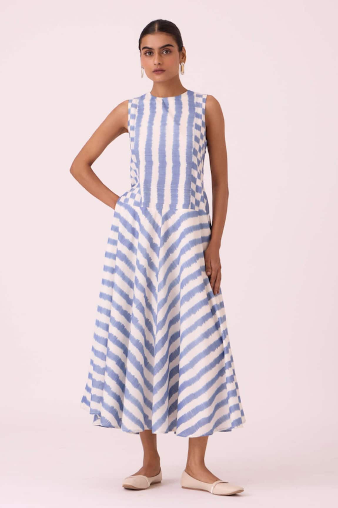 The Summer House Myshkin Blue Striped Ikat Dress