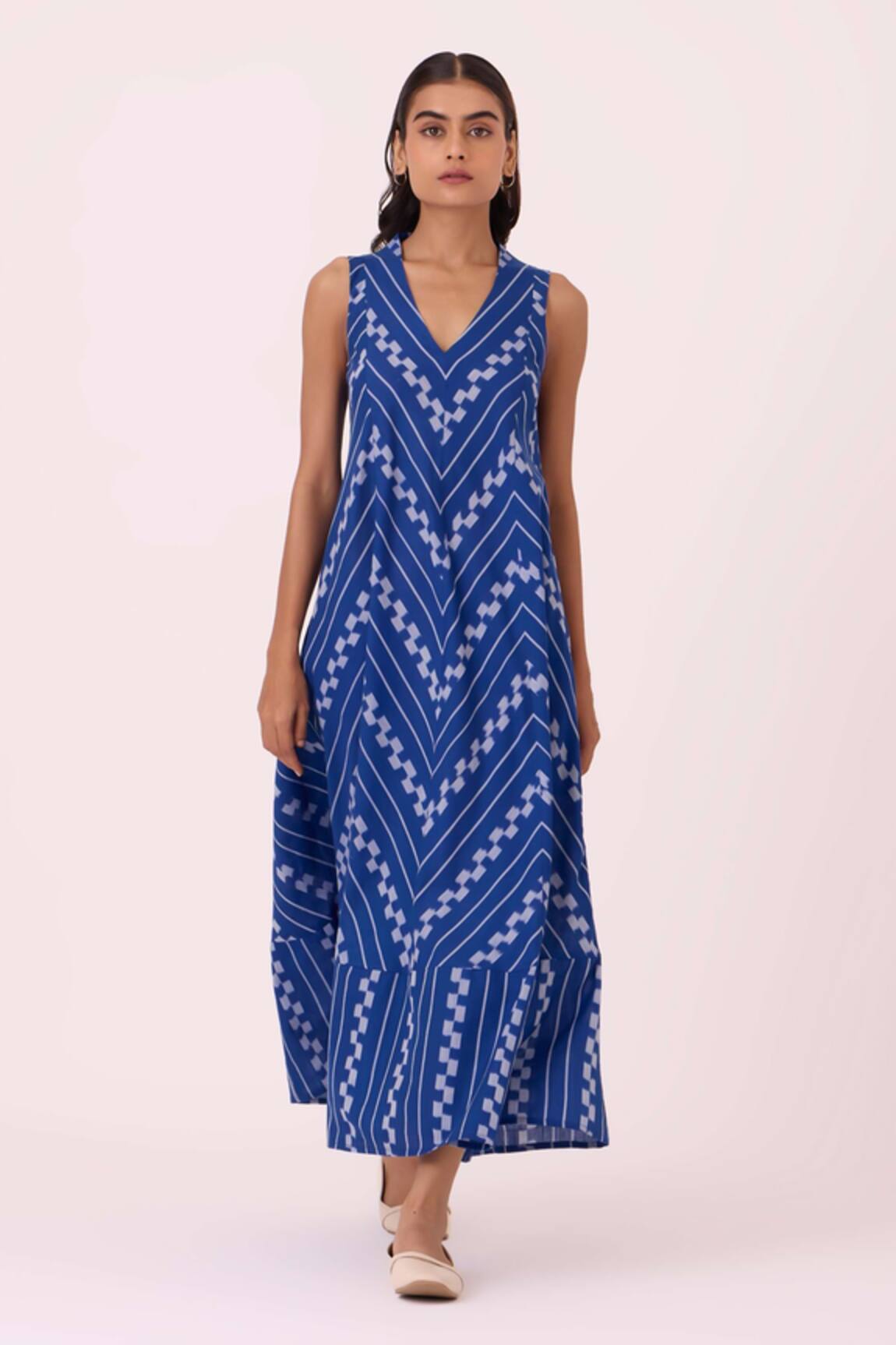 The Summer House Nikol Blue Striped Ikat Dress 