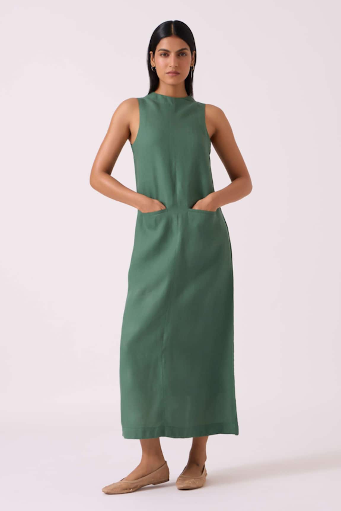 The Summer House Pierre Green Linen Dress 