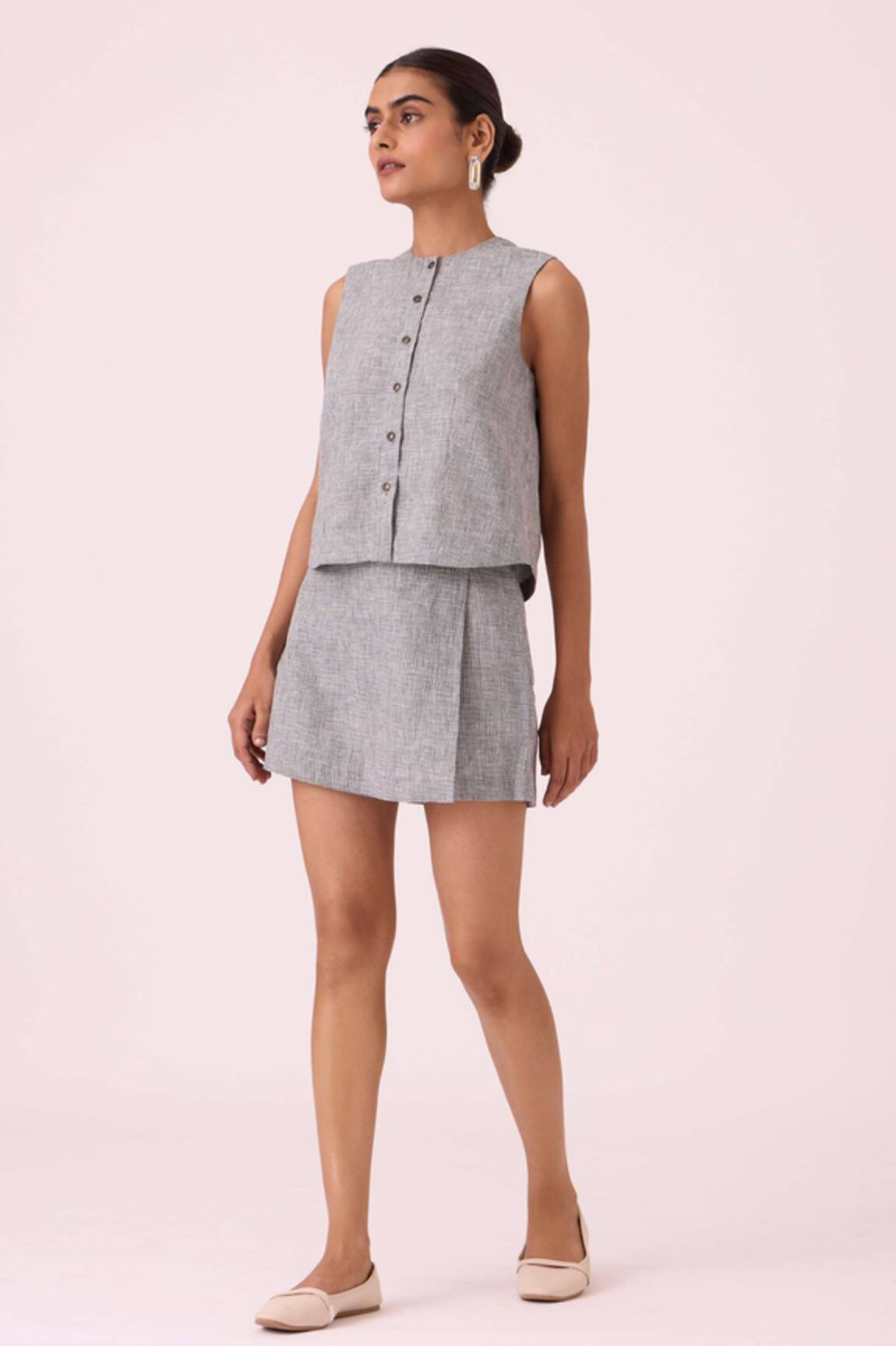 The Summer House Polina Houndstooth Linen Skort 
