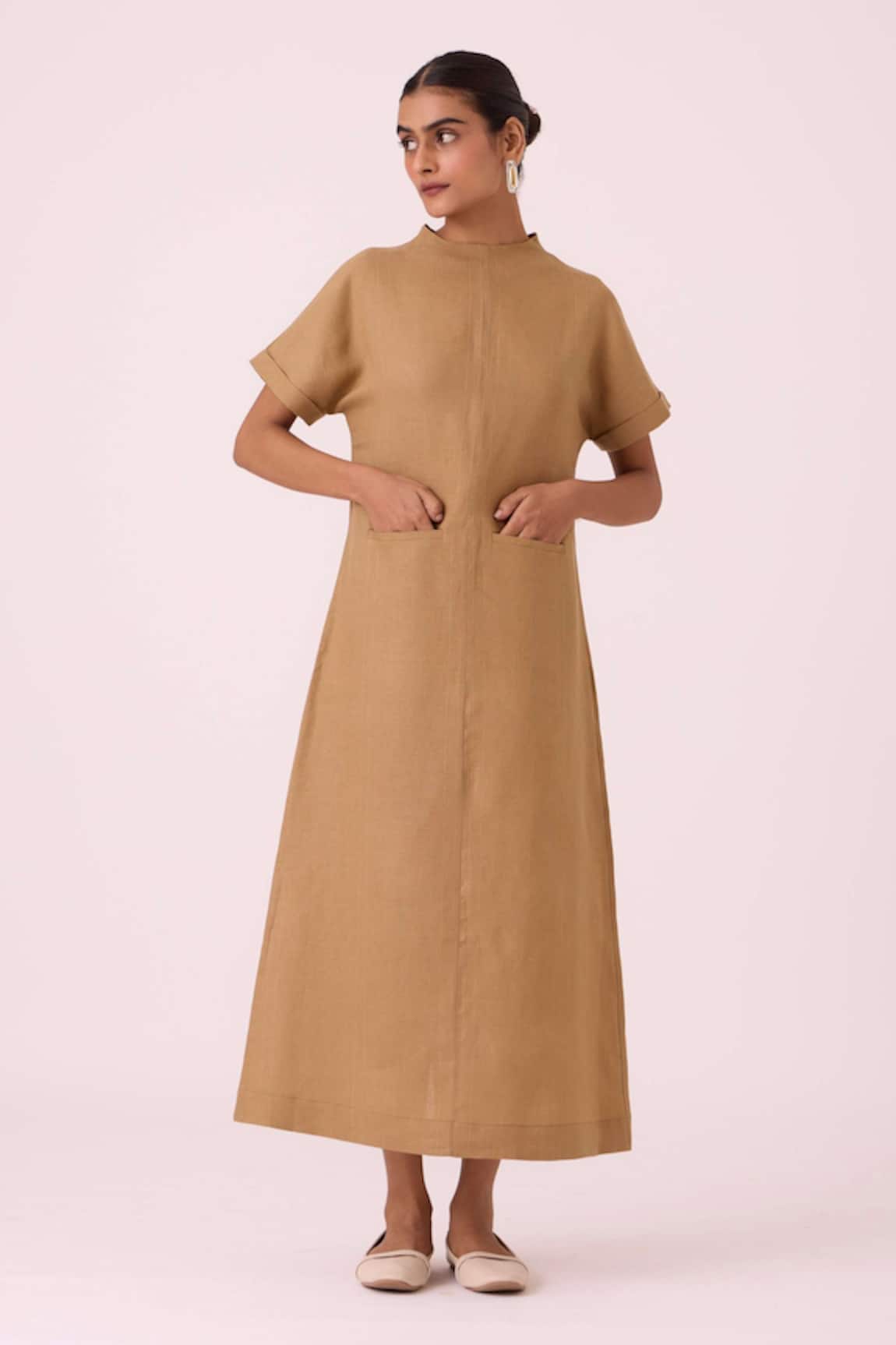 The Summer House Salome Tan Linen Dress 