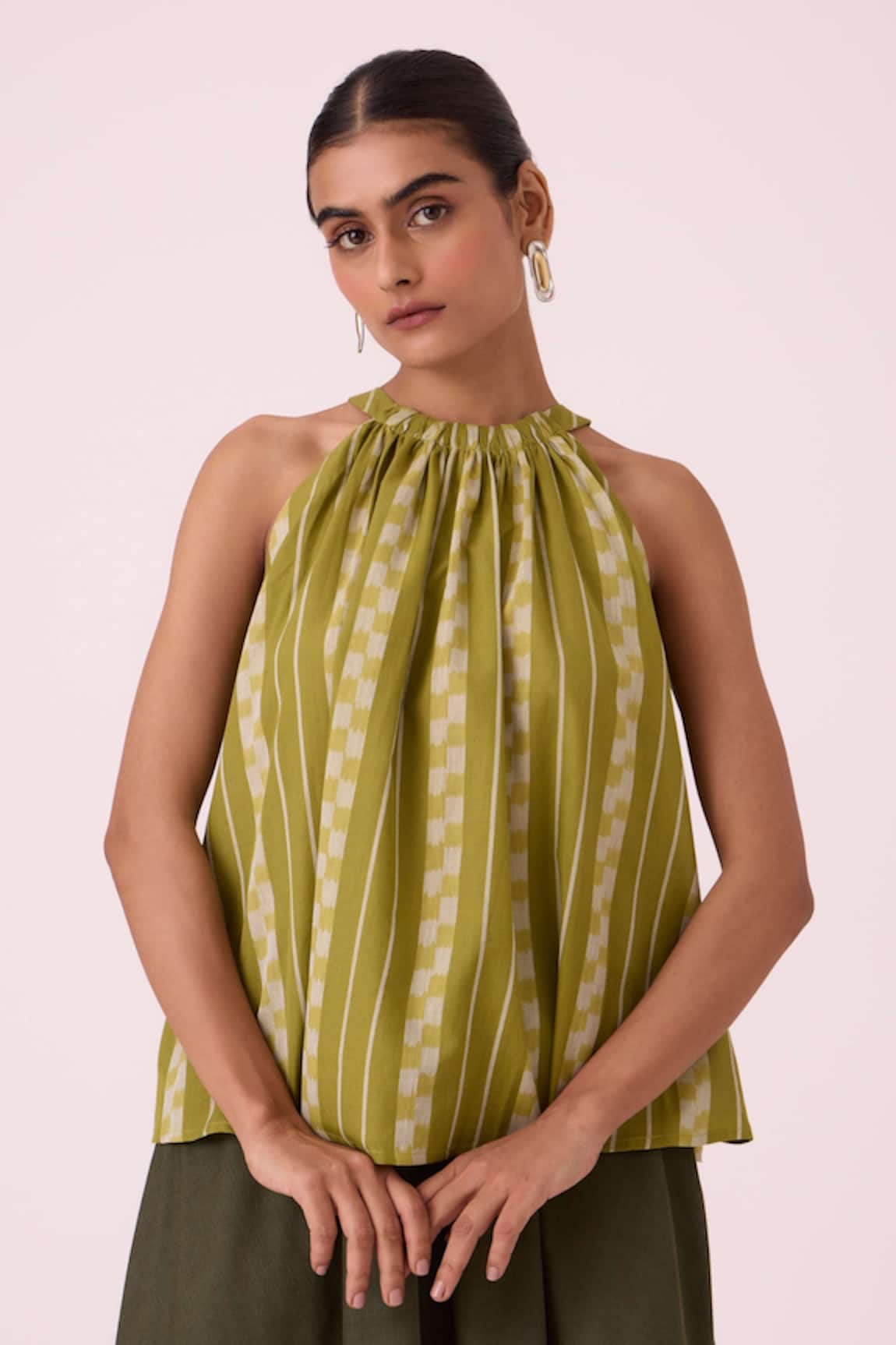 The Summer House Sean Green Striped Ikat Top 