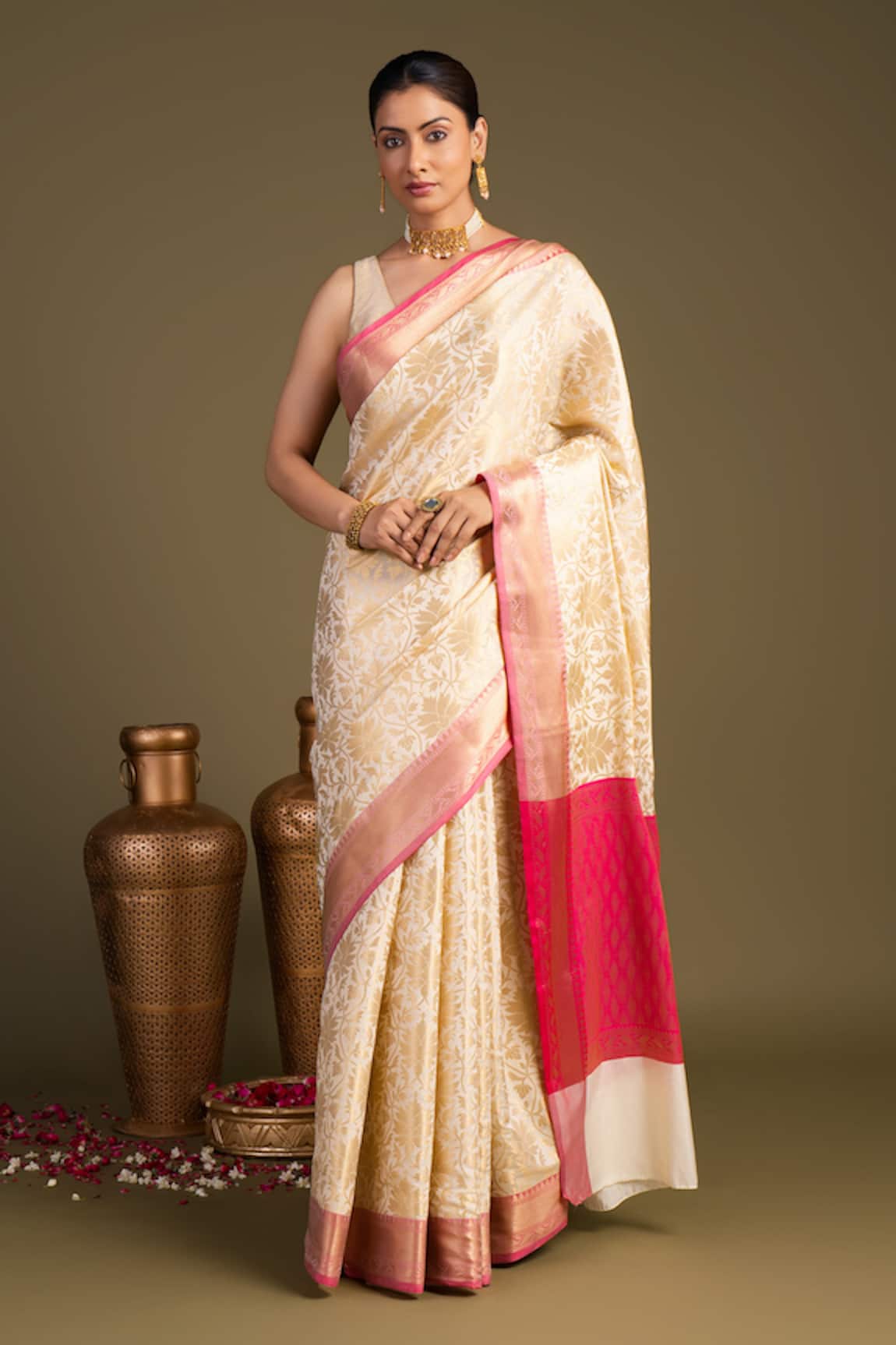 Zal From Benaras Pure Silk Zari Banarasi Handloom Saree With Unstitched Blouse Piece 