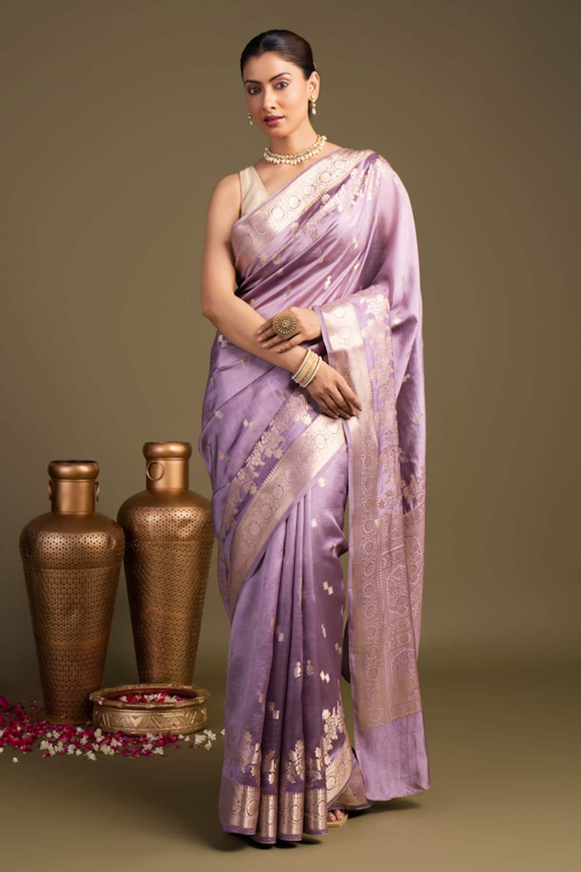 Zal From Benaras Shaded Pure Silk Banarasi Handloom Saree With Unstitched Blouse Piece 