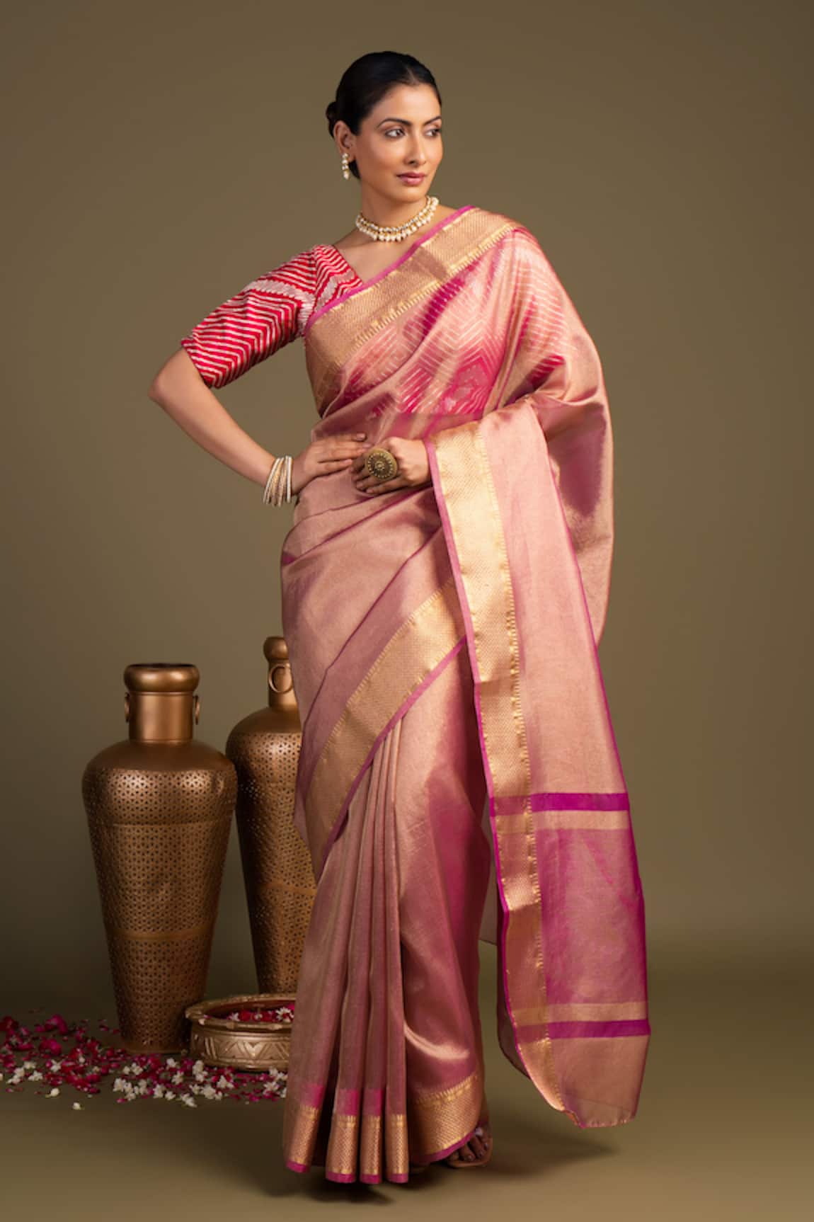 Zal From Benaras Tissue Silk Banarasi Handloom Saree With Unstitched Blouse Piece 