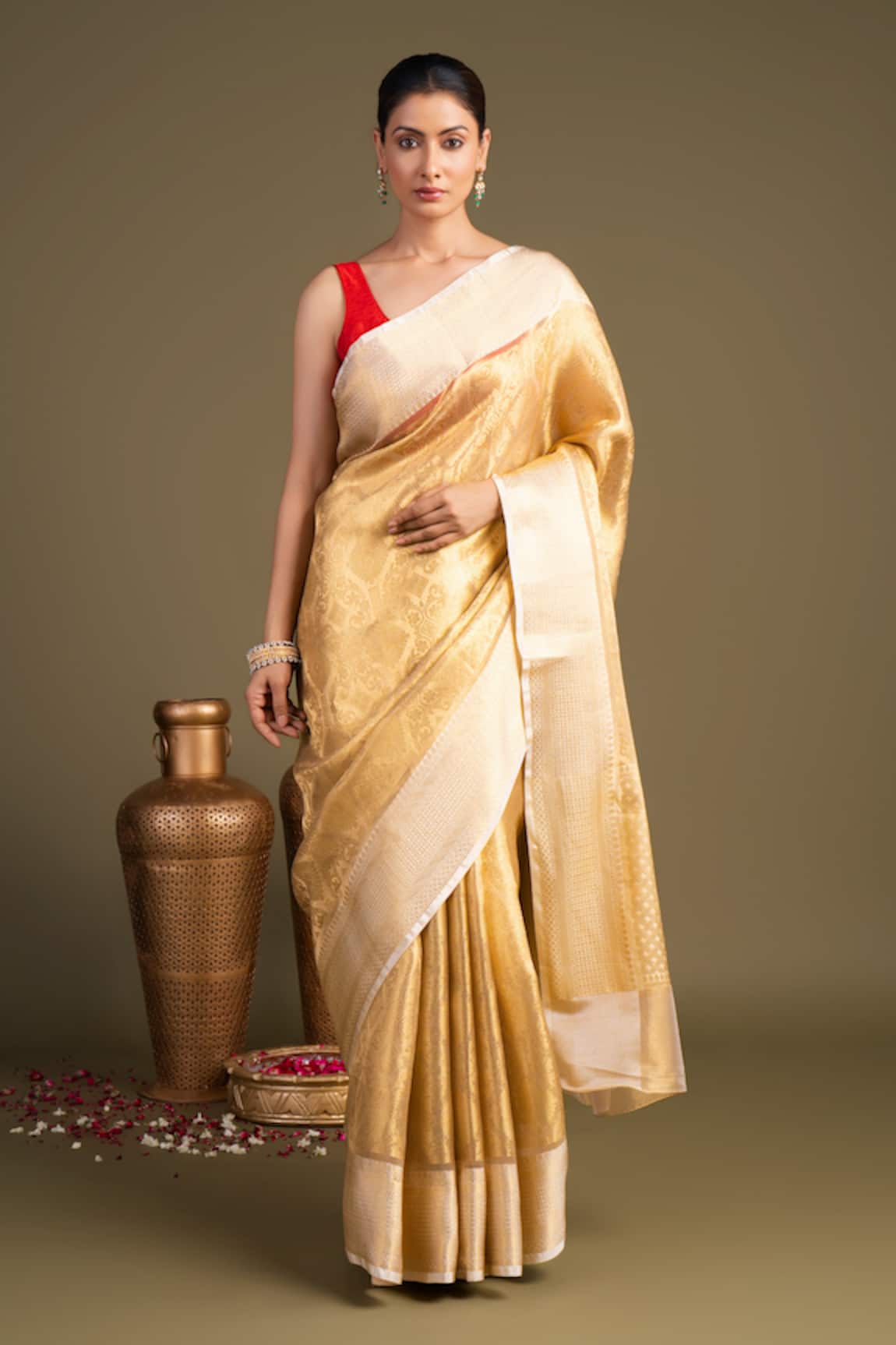 Zal From Benaras Katan Tissue Silk Banarasi Handloom Saree With Unstitched Blouse Piece 