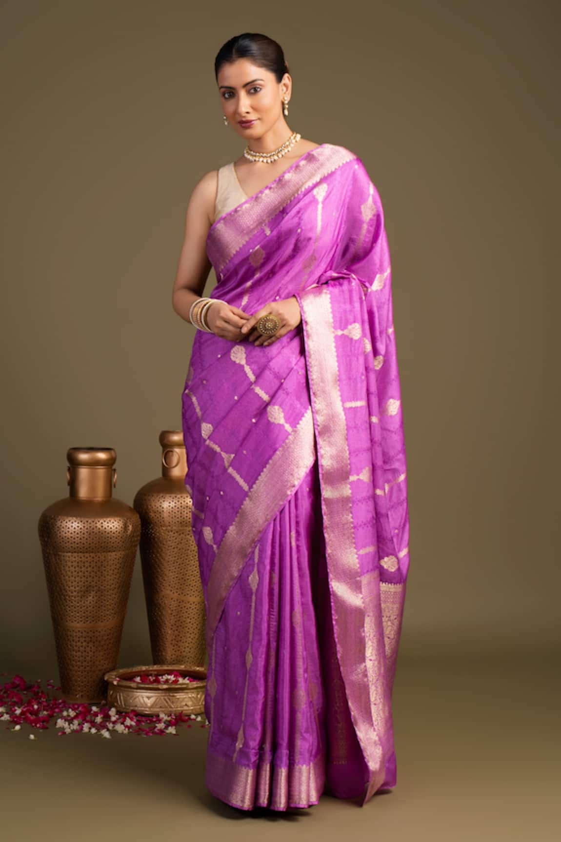 Zal From Benaras Pure Silk Banarasi Handloom Saree With Unstitched Blouse Piece 