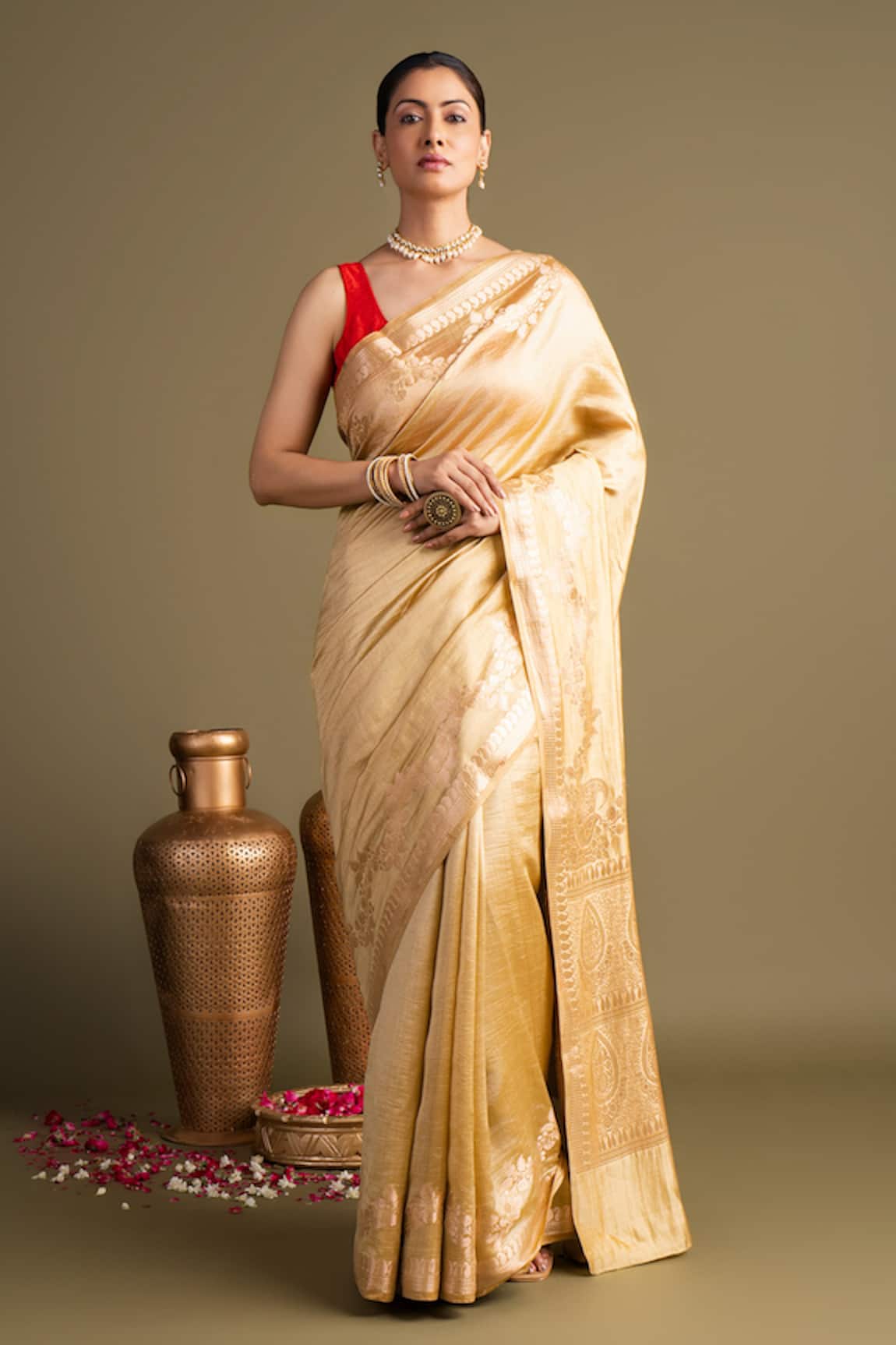 Zal From Benaras Pure Katan Organza Silk Banarasi Handloom Saree With Unstitched Blouse Piece 