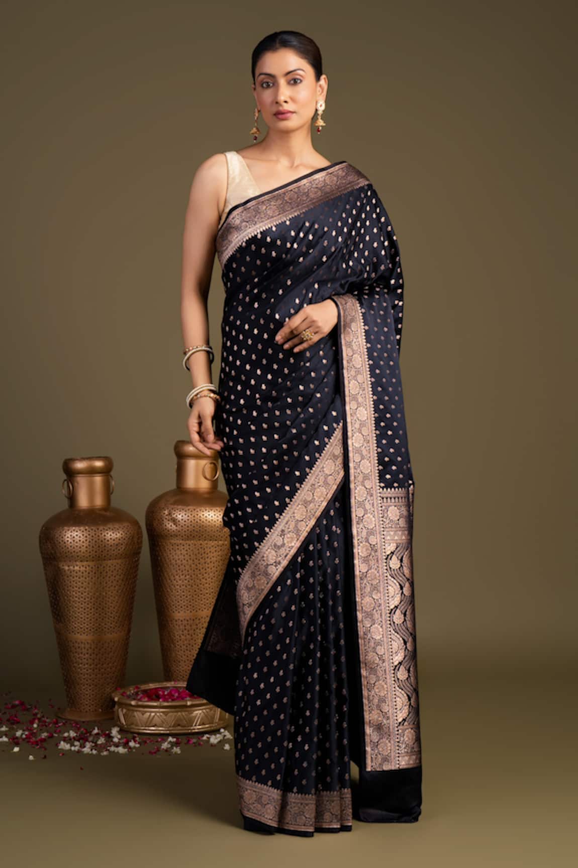 Zal From Benaras Pure Katan Satin Silk Banarasi Handloom Saree With Unstitched Blouse Piece 