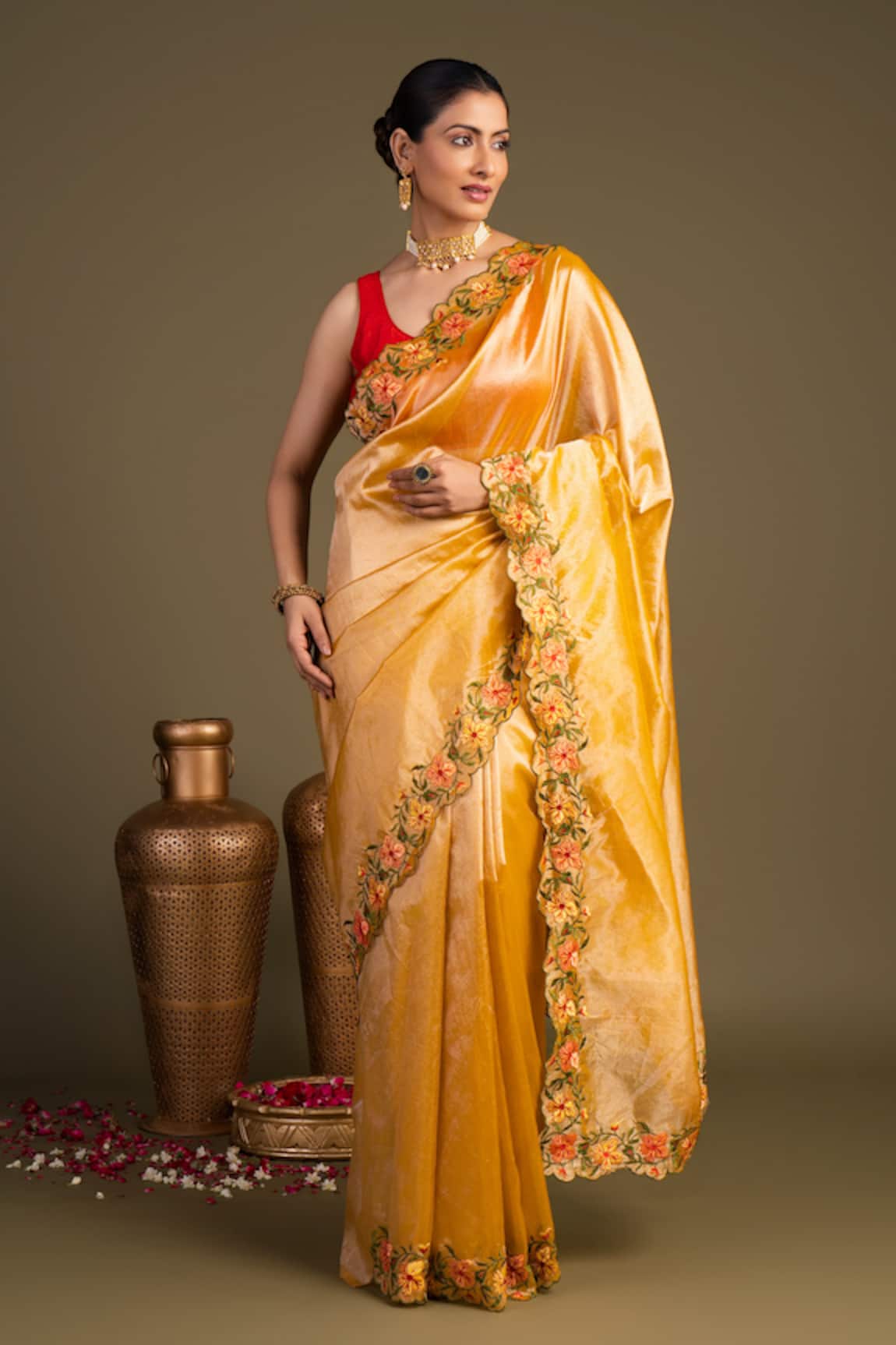 Zal From Benaras Pure Tissue Silk Hand Embroidered Banarasi Handloom Saree With Unstitched Blouse Piece 