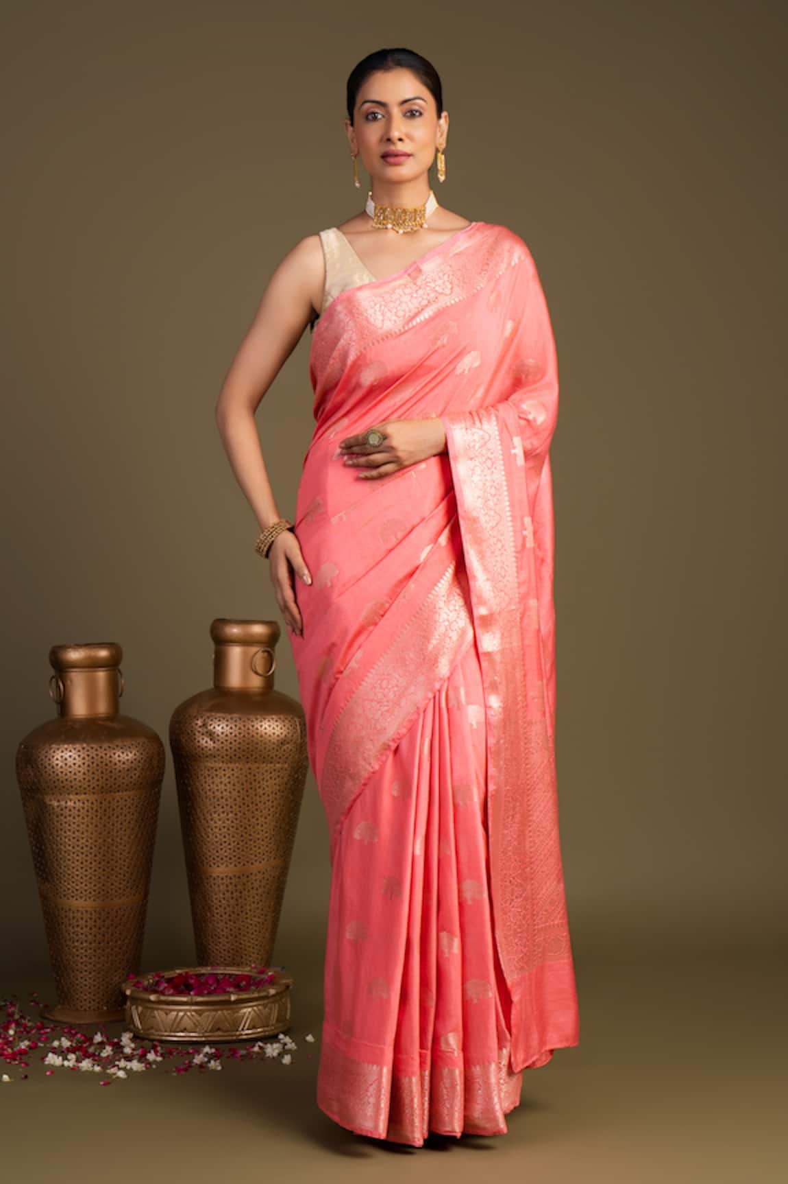 Zal From Benaras Pure Monga silk Banarasi handloom Saree With Unstitched Blouse Piece 