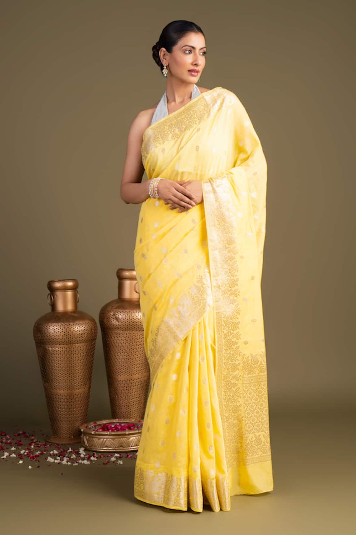 Zal From Benaras Pure Monga Silk Banarasi Handloom Saree With Unstitched Blouse Piece 