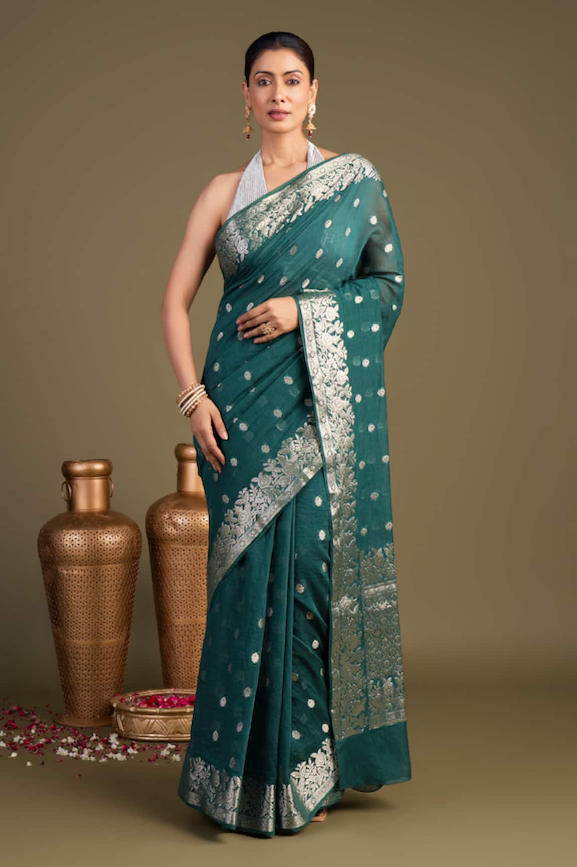 Zal From Benaras Pure Monga Silk Banarasi Handloom Saree With Unstitched Blouse Piece 