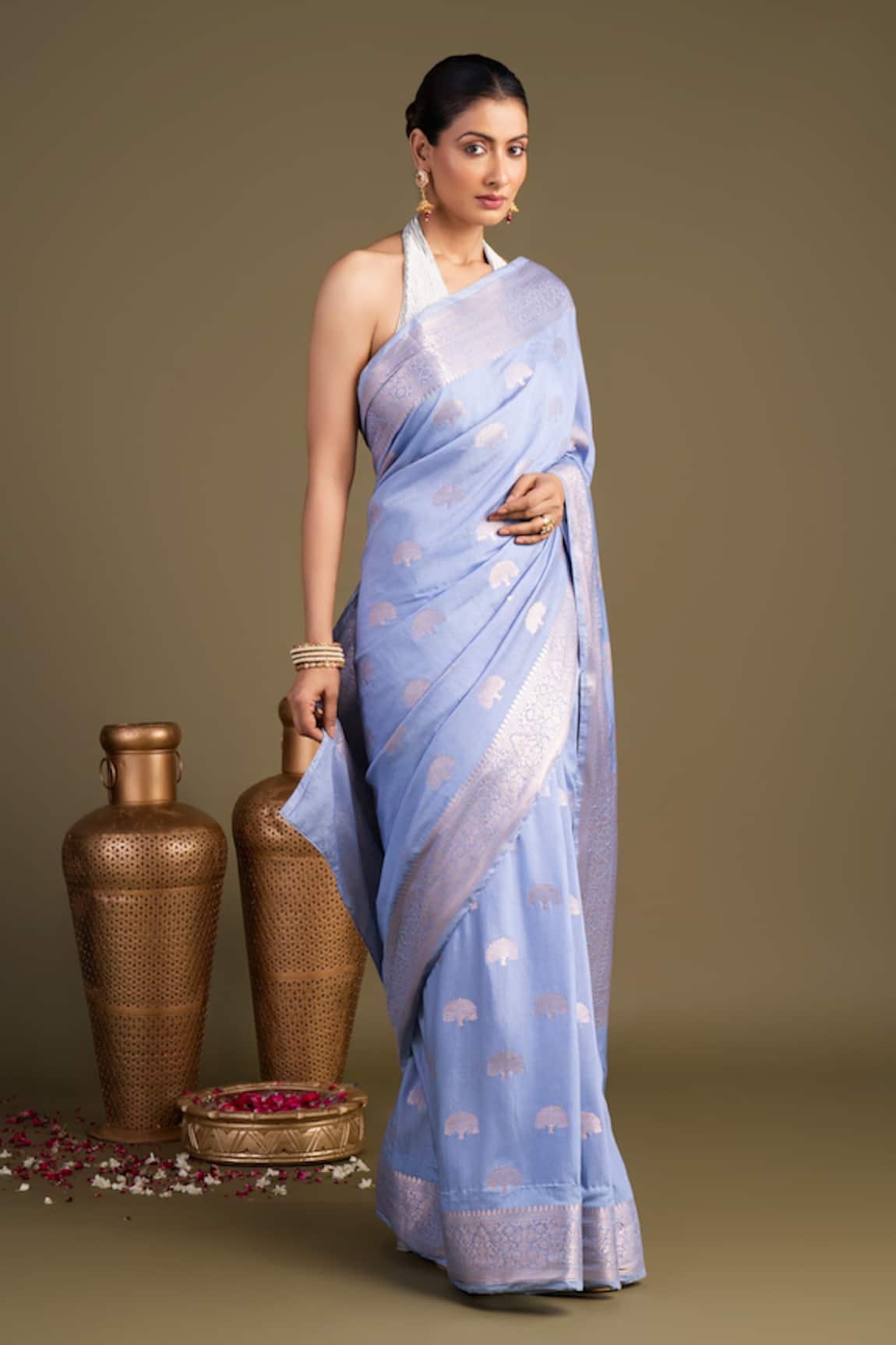 Zal From Benaras Pure Monga Silk Banarasi Handloom Saree With Unstitched Blouse Piece 