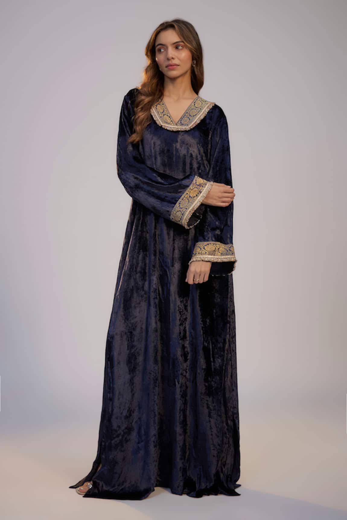 Nadima Saqib Dark Blue Velvet Kaftan 