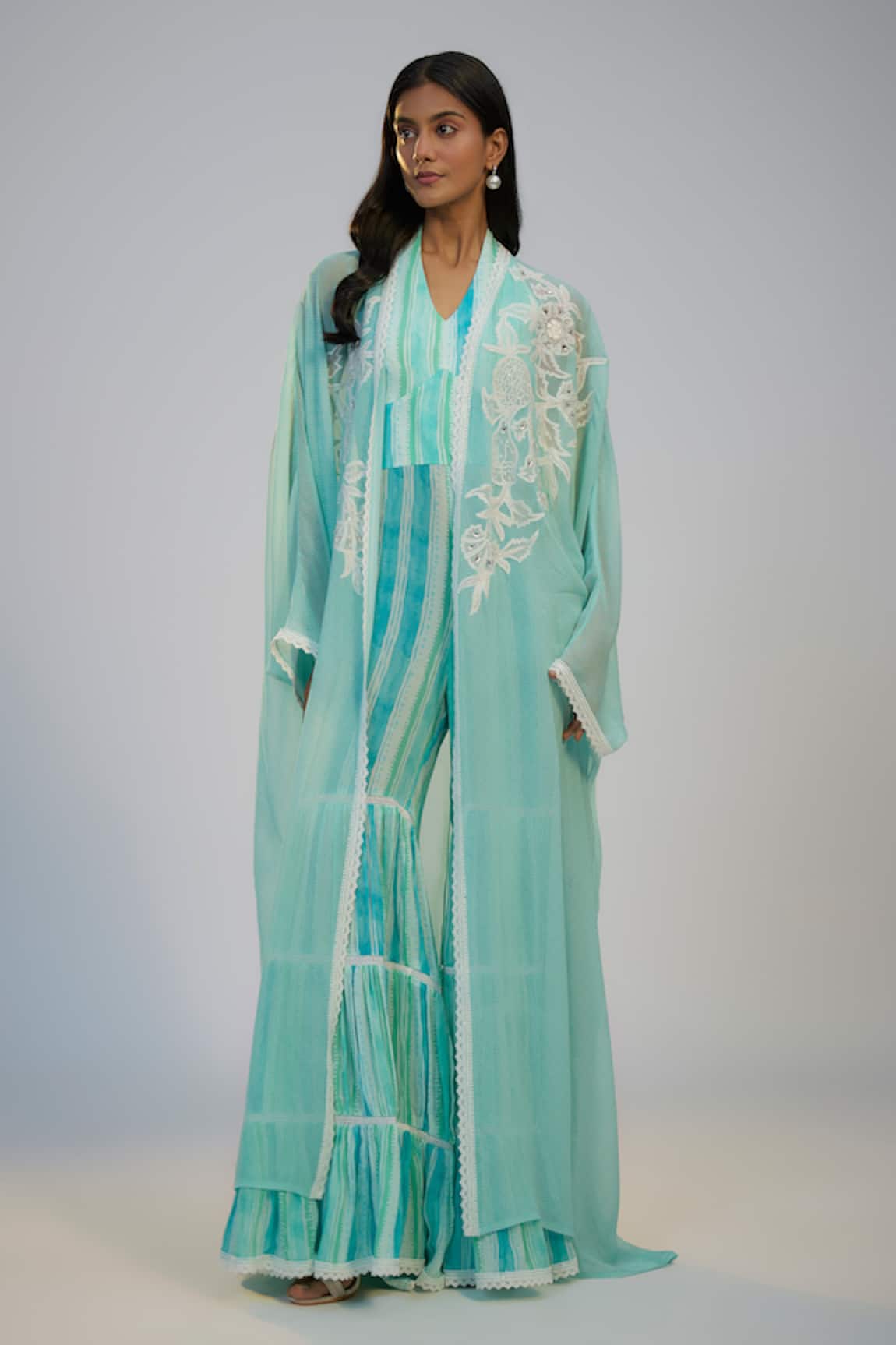 Nadima Saqib Cyan Blue Jumpsuit With Cape 