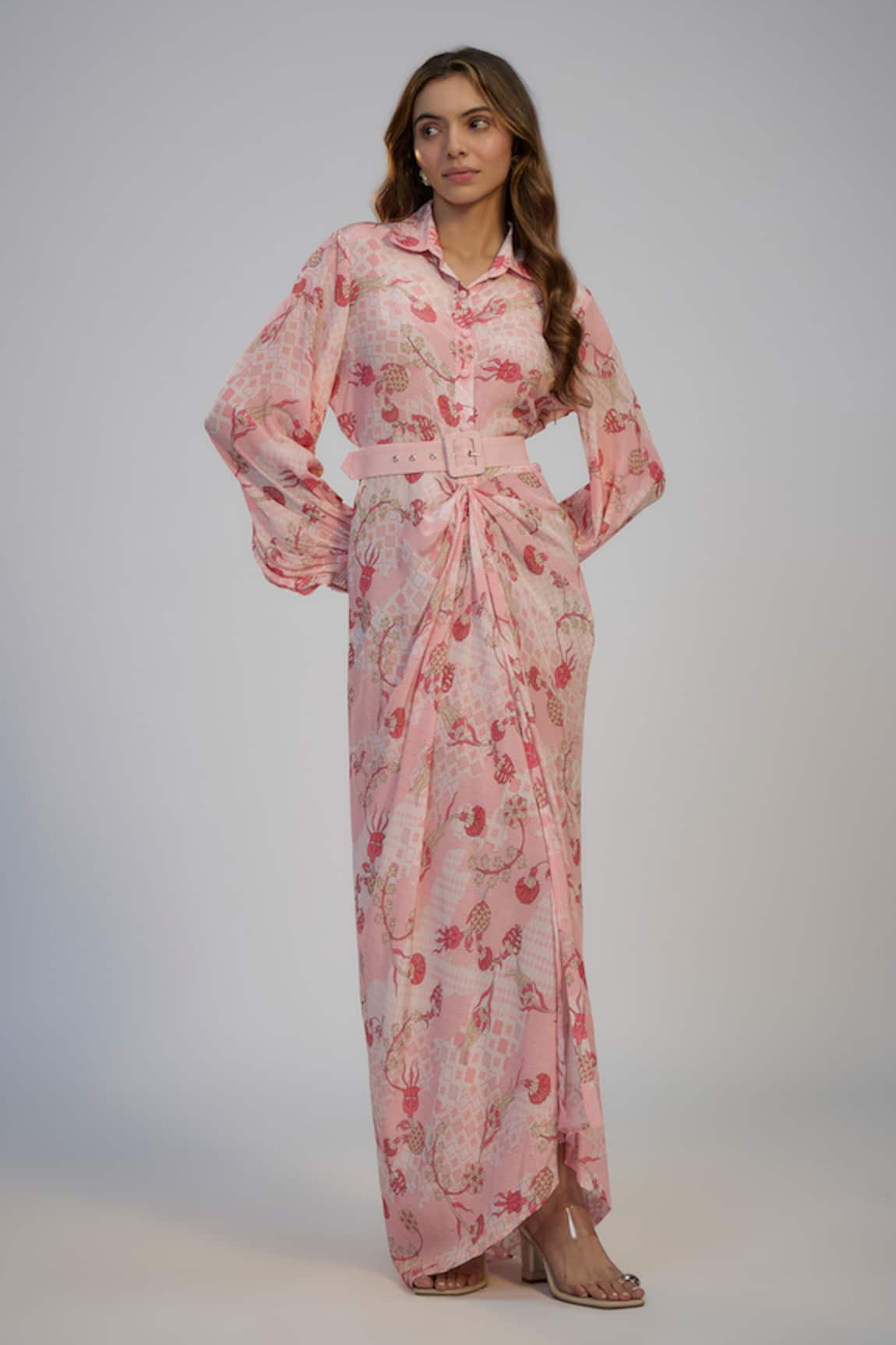 Nadima Saqib Pastel Pink Crepe Printed & Embroidered Dress 