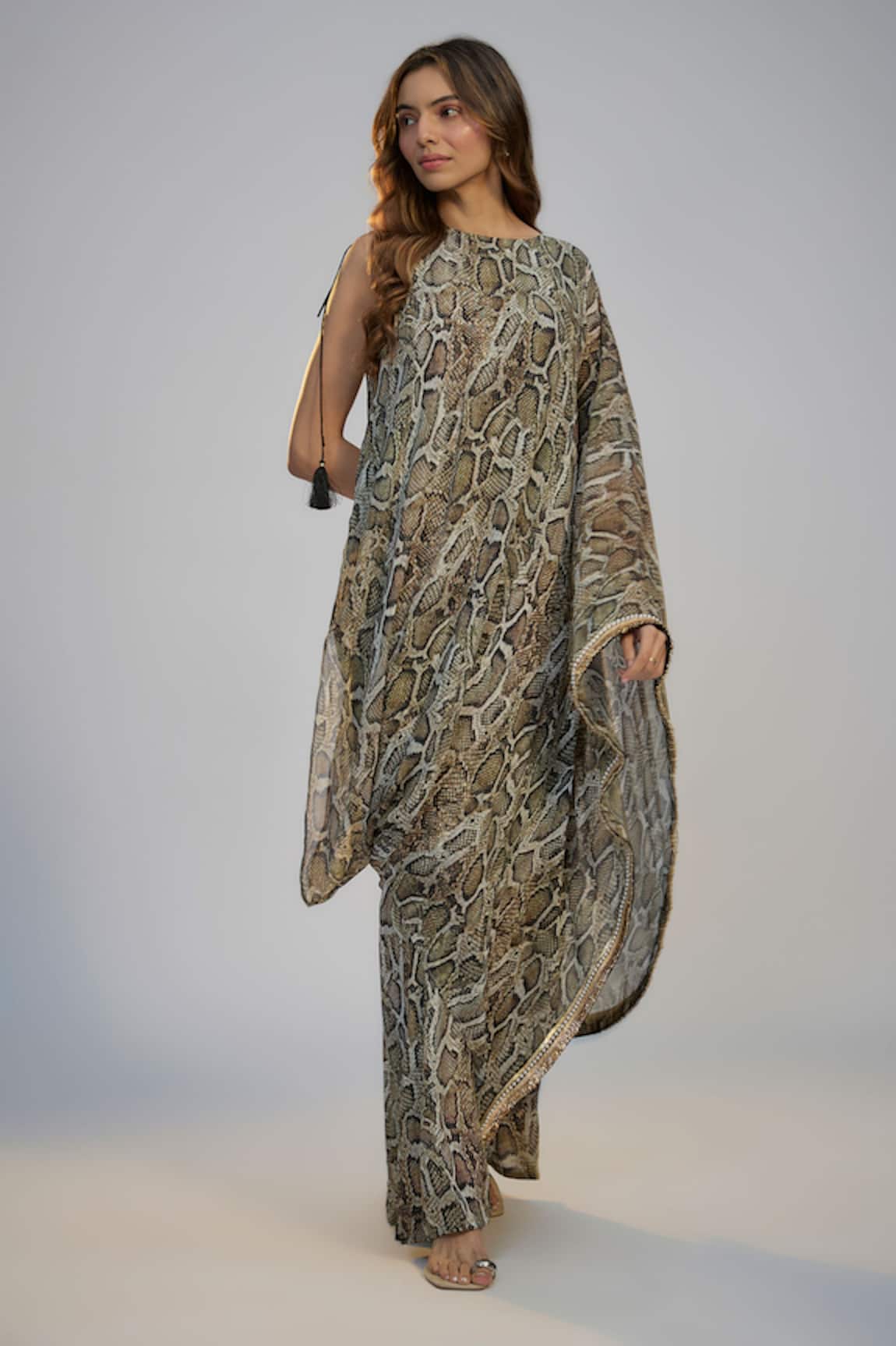 Nadima Saqib Snake Print & Embroidered Dress 