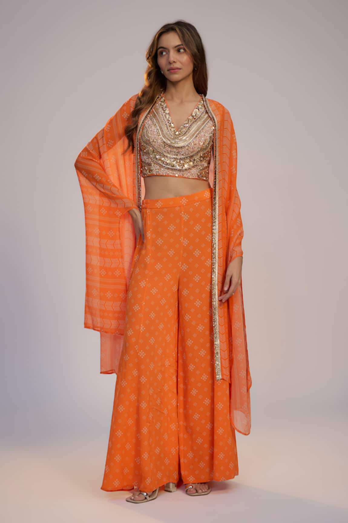 Nadima Saqib Orange Printed Sharara Pant Set 