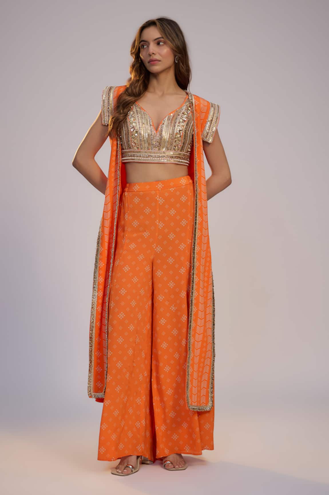 Nadima Saqib Orange Printed Sharara Pant Set 