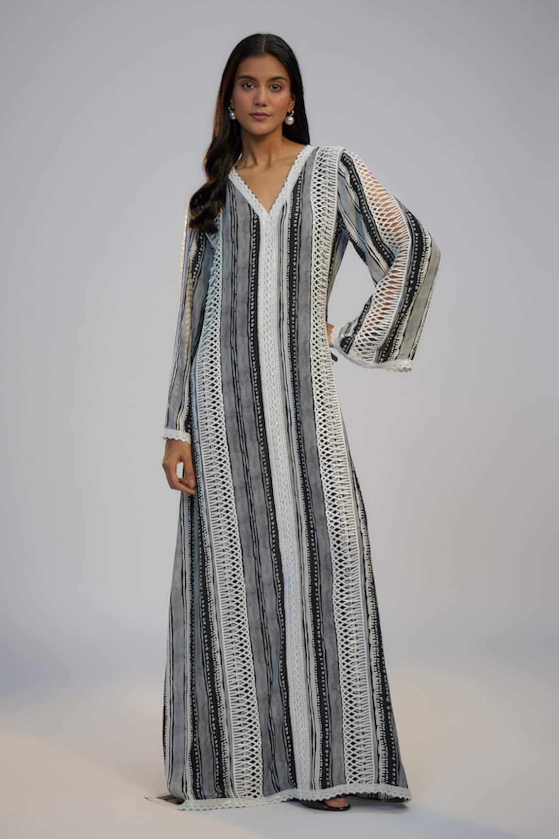 Nadima Saqib Black Printed & Embroidered Kaftan 