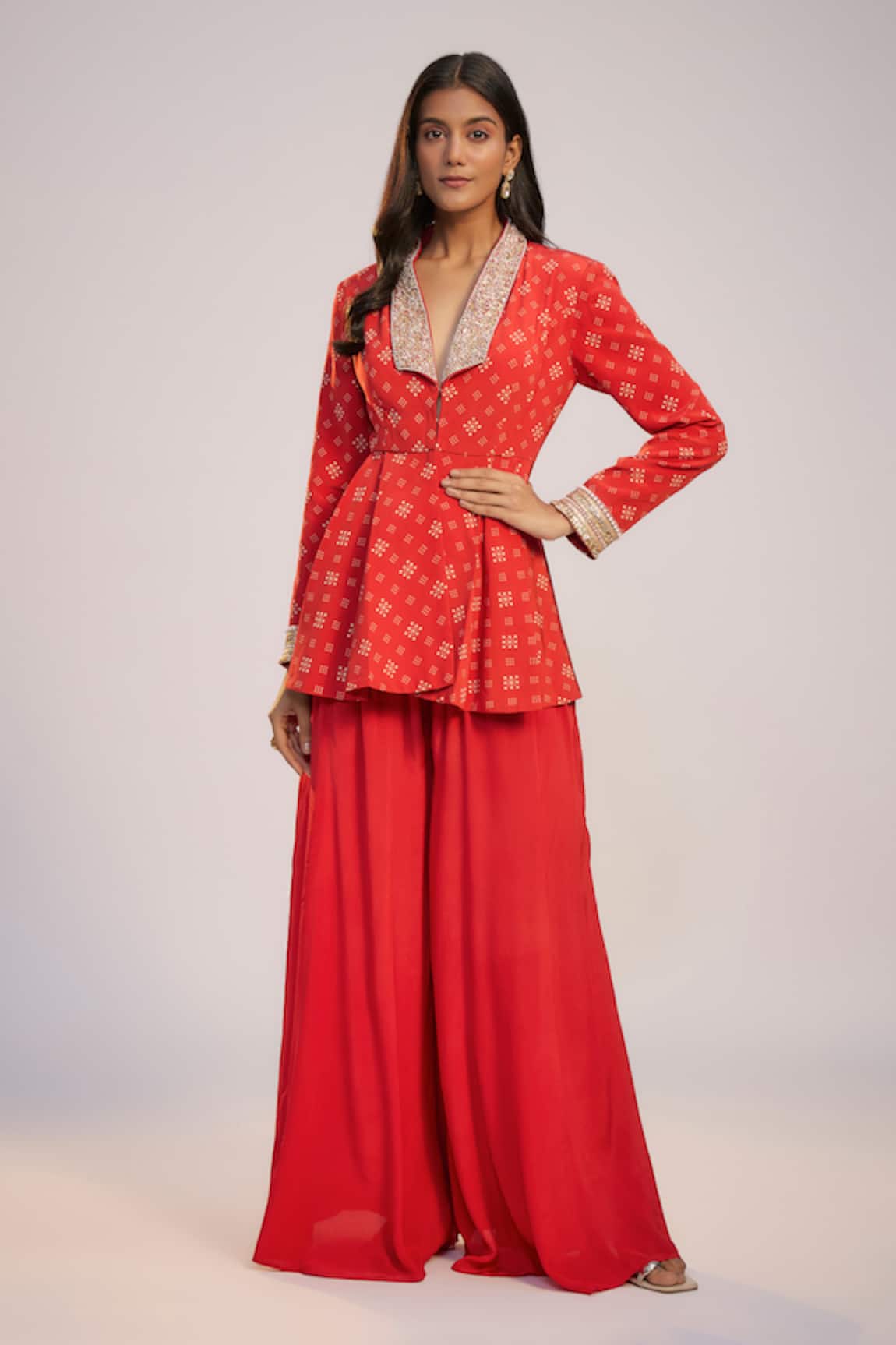 Nadima Saqib Red Printed & Embroidered Sharara Set 