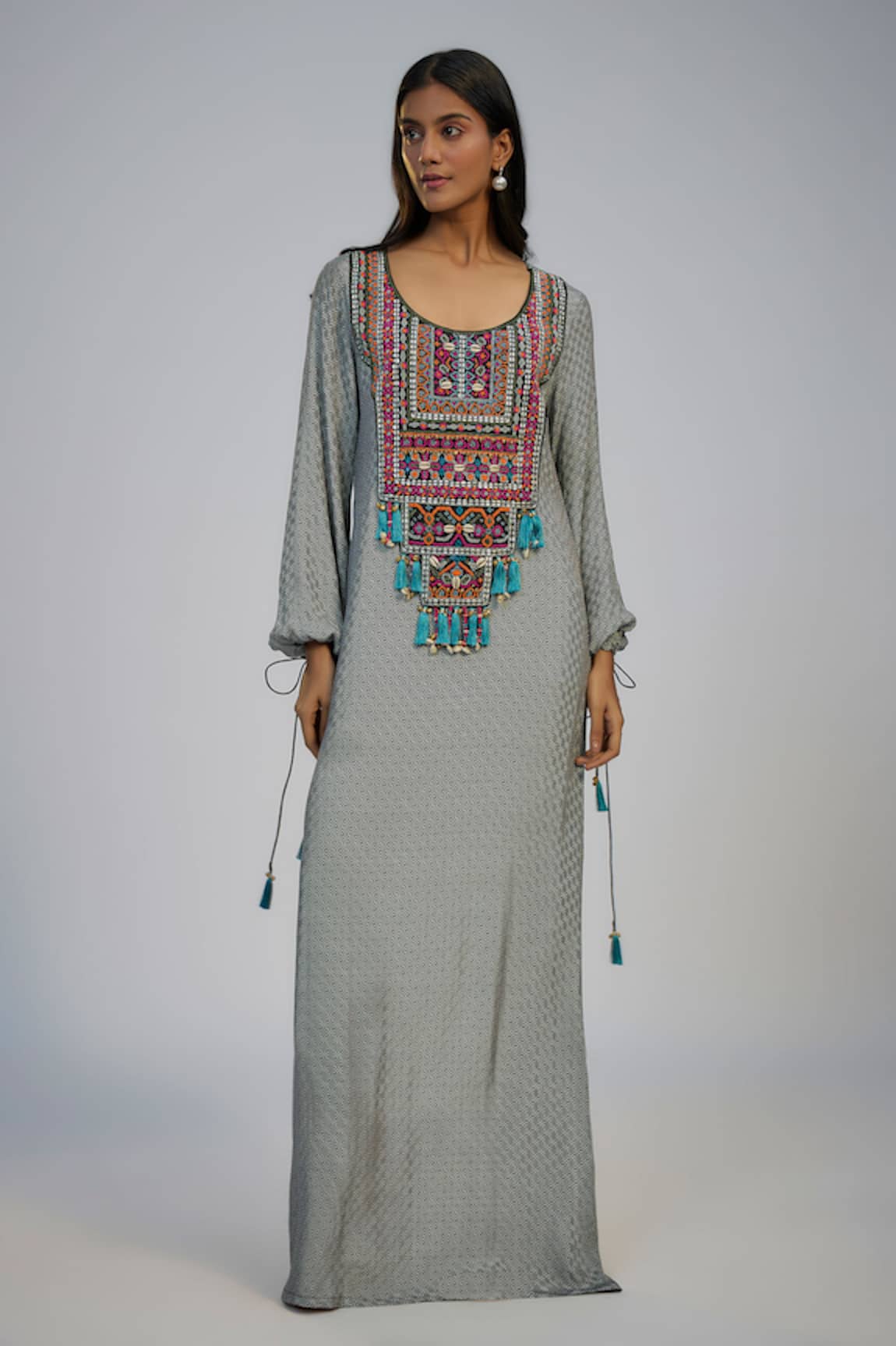 Nadima Saqib Black Printed & Embroidered Kaftan 
