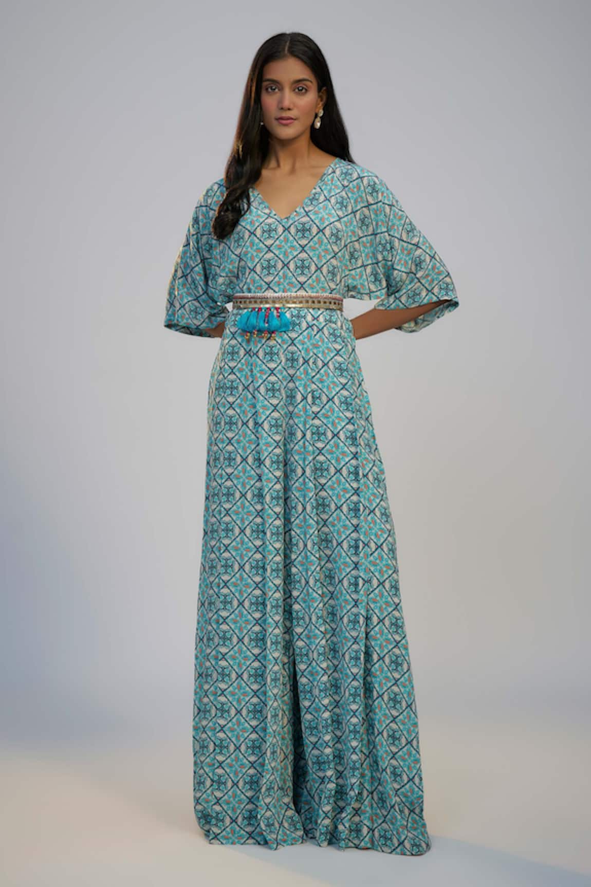 Nadima Saqib Blue Printed & Embroidered Jumpsuit 