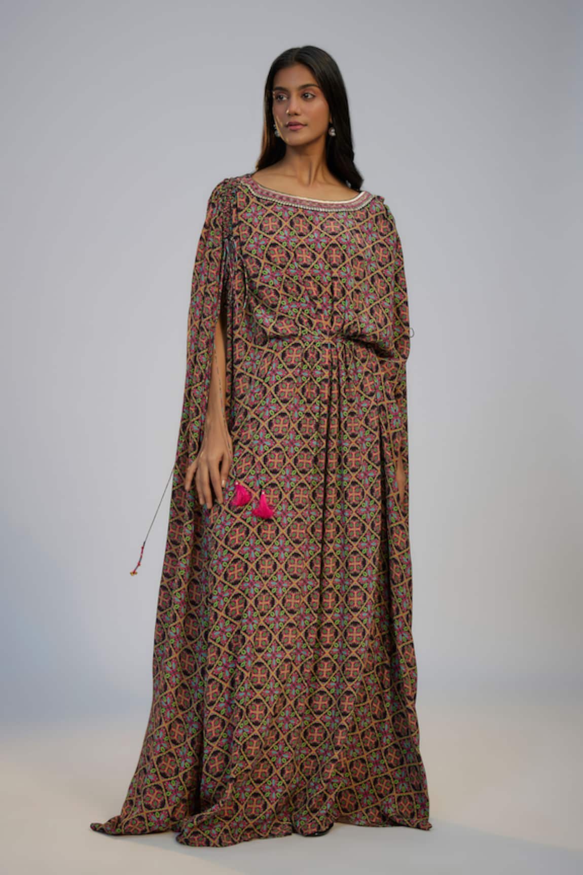 Nadima Saqib Multicolor Printed & Embroidered Kaftan 