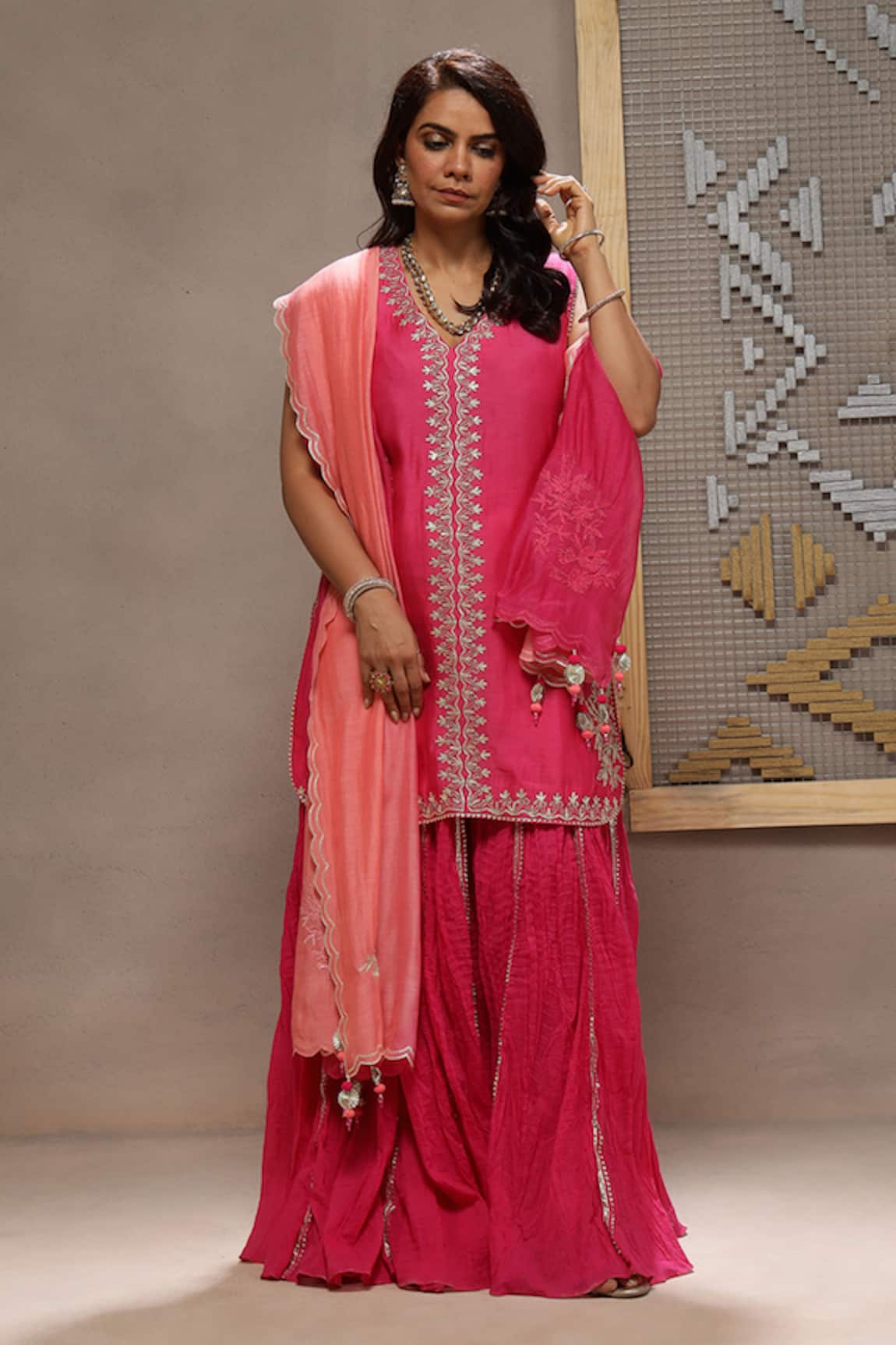 Kyra By Bhavna Fiori Pink Chanderi Kurta Set 