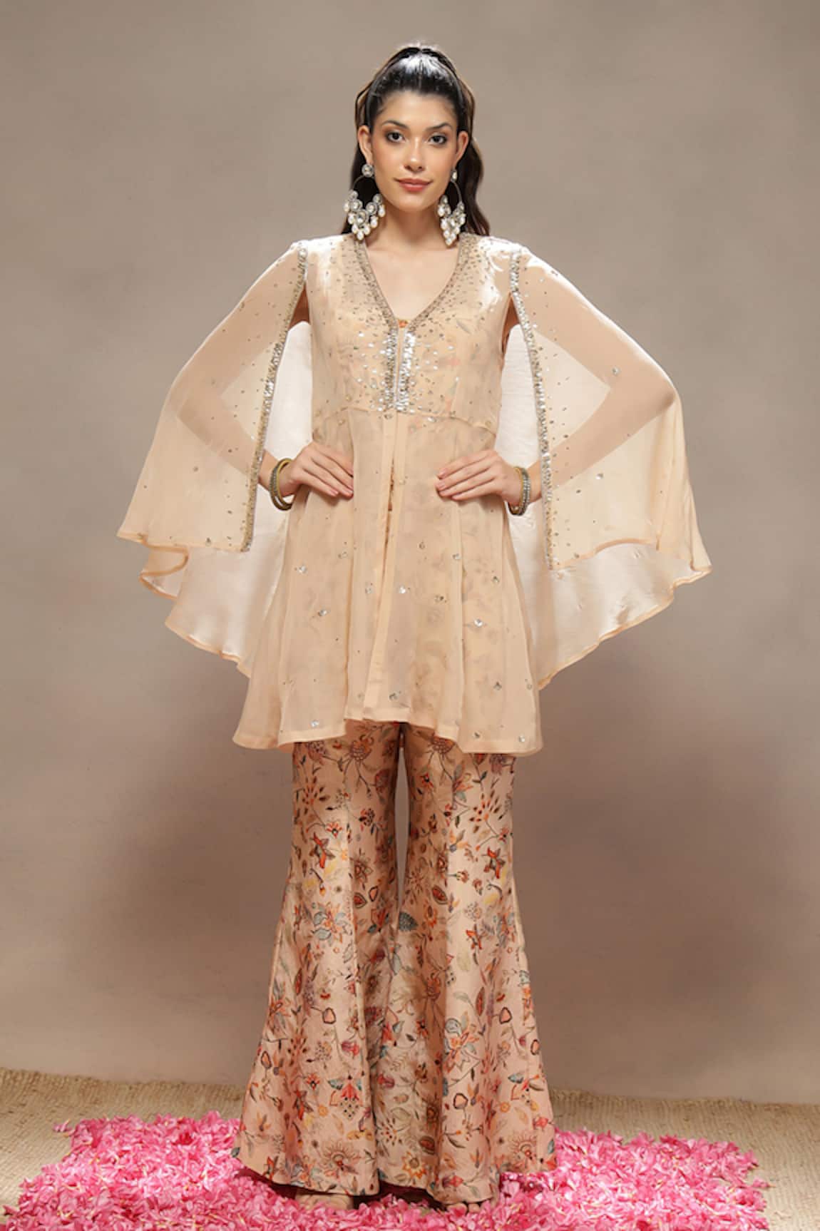 Kyra By Bhavna Amber Bling Jacket Set  