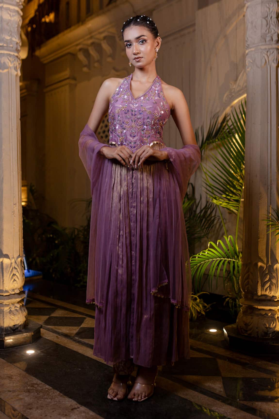 Farha Syed Lavender Embroidered Kurta Pant Set 