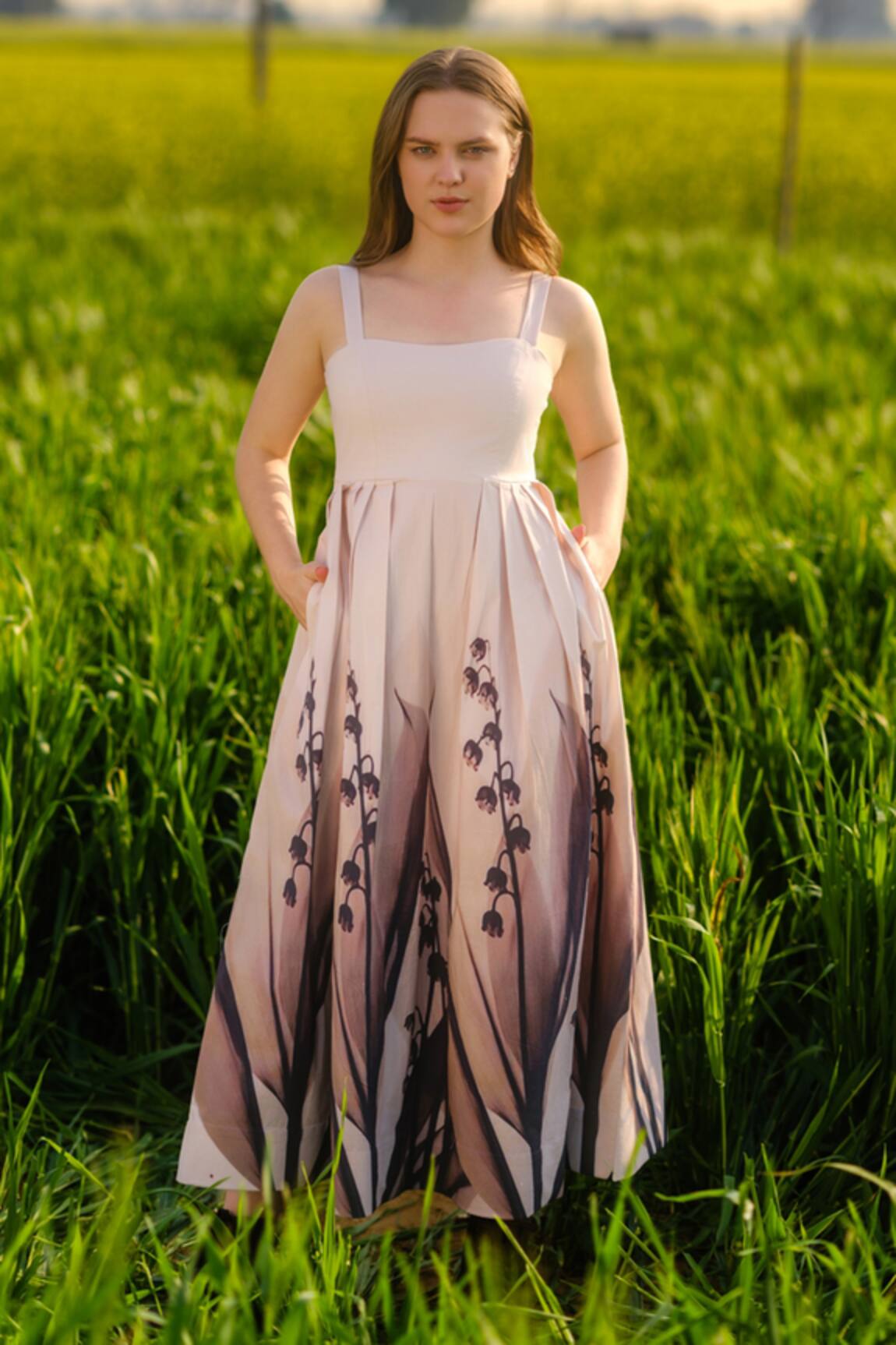 AFRIYA Peach Lilies Meadow Long Dress 