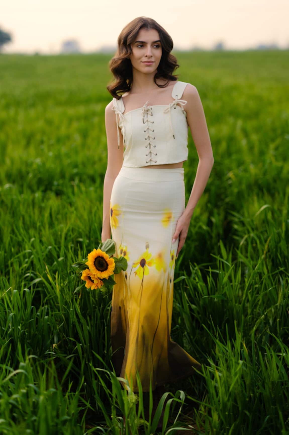 AFRIYA Yellow Meadow Corset Crop Top 