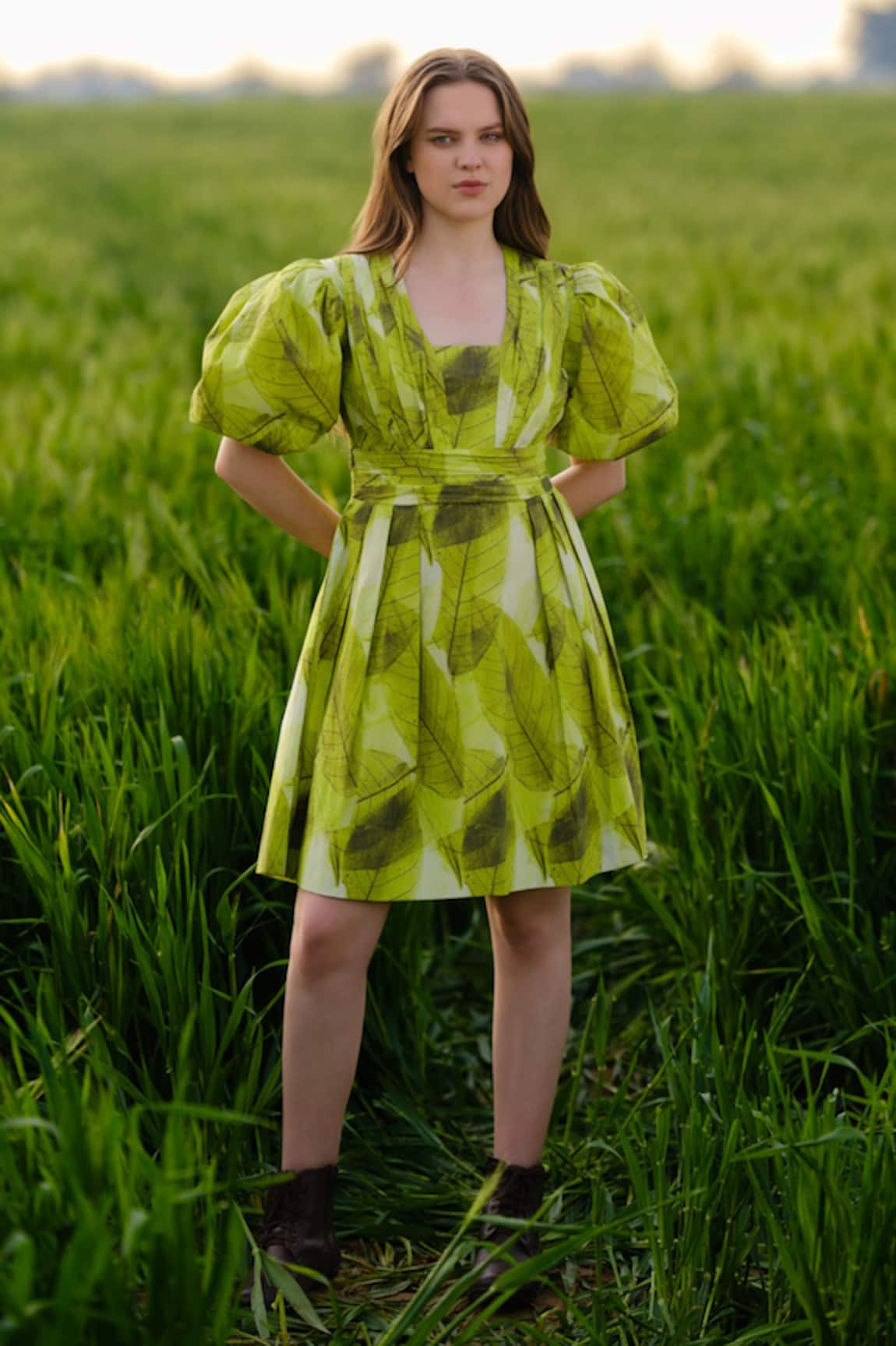 AFRIYA Green Ferns Short Dress 