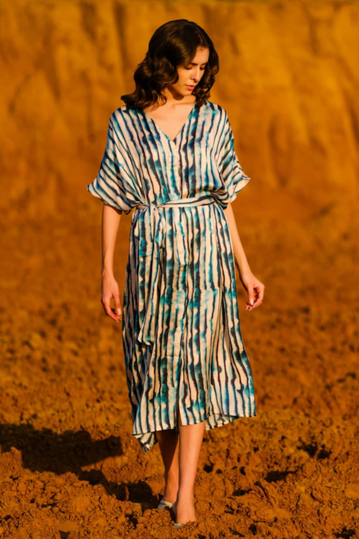 AFRIYA Indigo Striped Kaftan Dress 