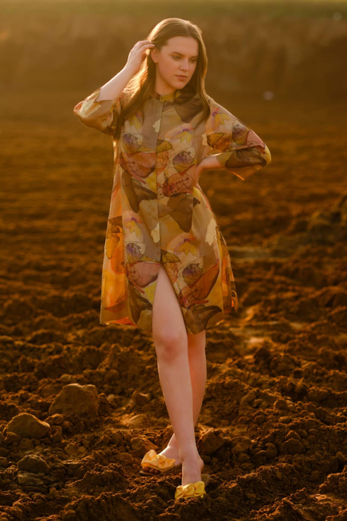 AFRIYA Mustard Short Fluid Dress 