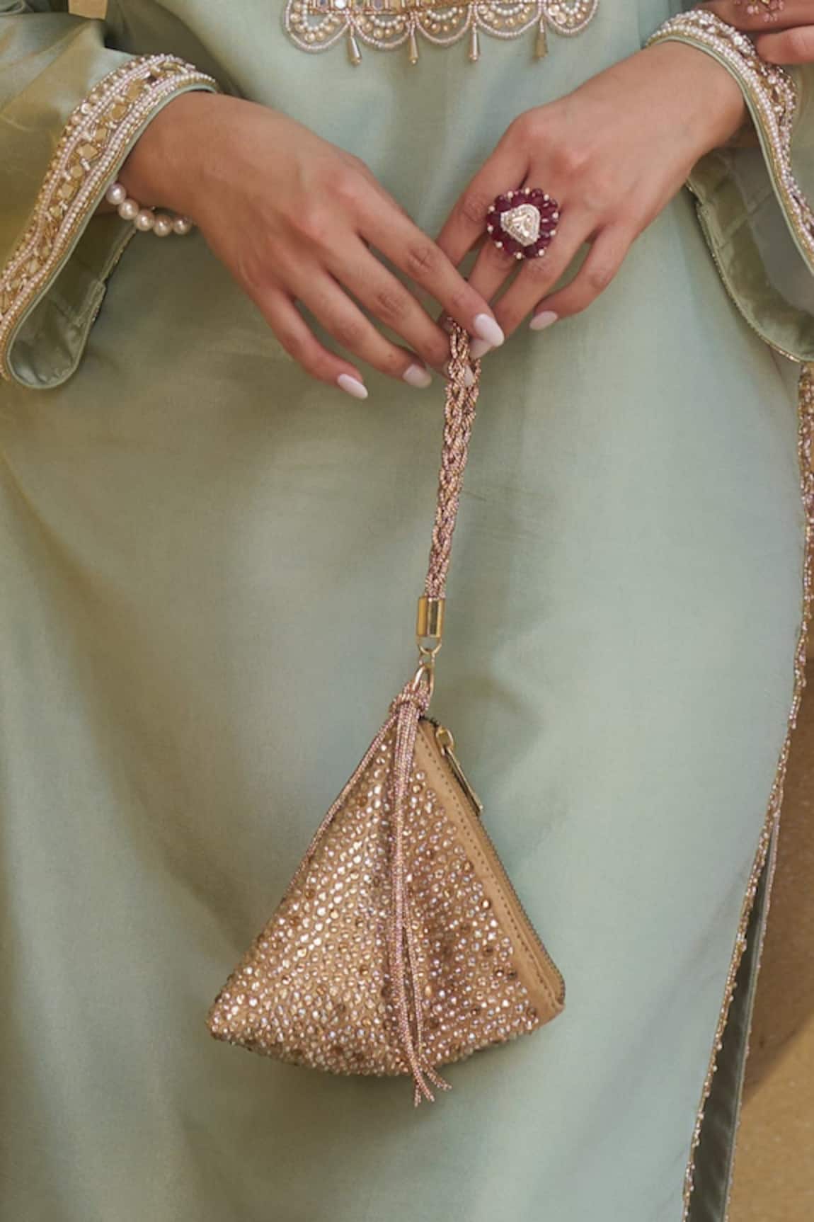 Plode Delhi Wristlet Swarovski Embellished Pyramid Bag 
