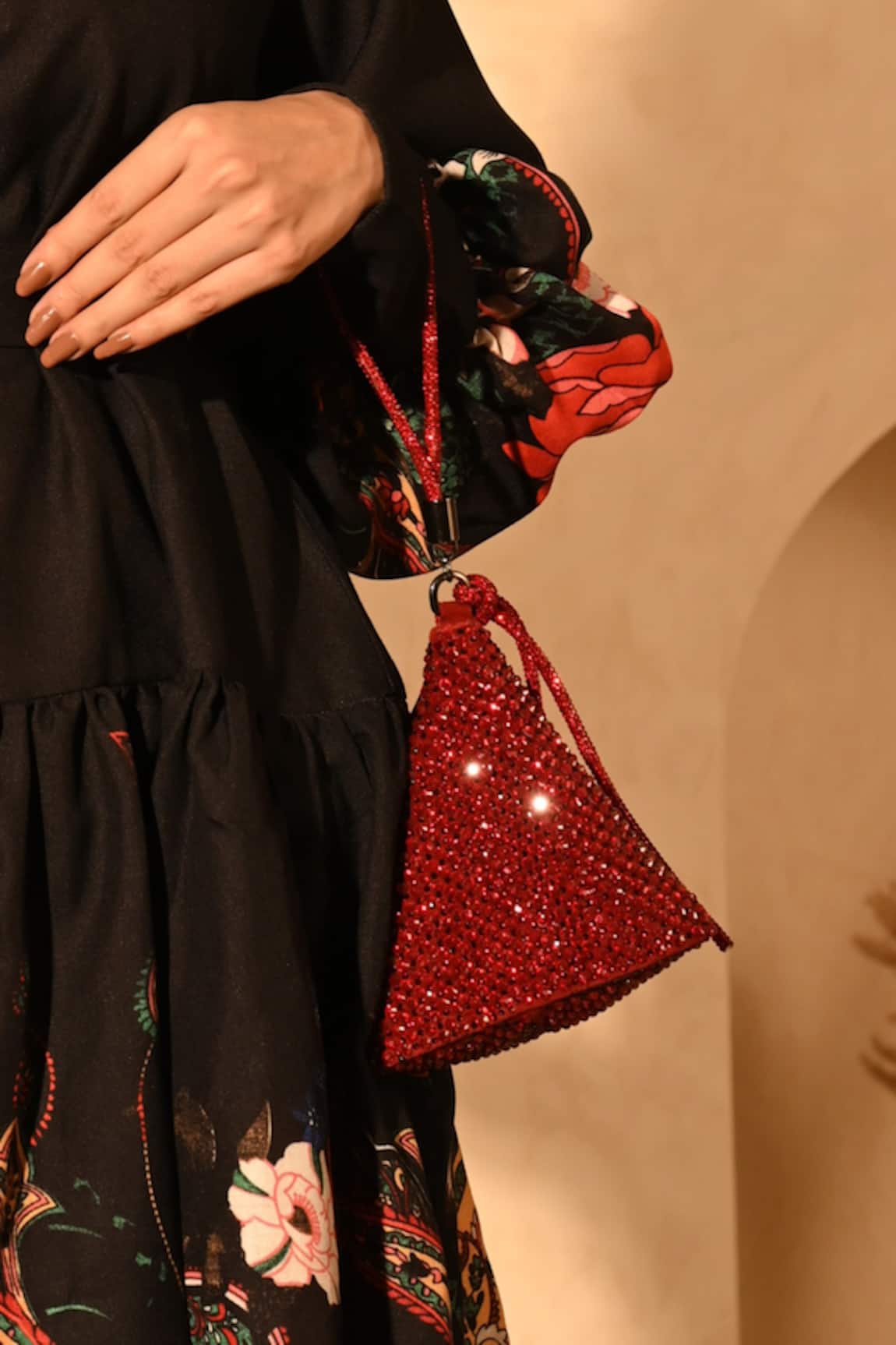 Plode Delhi Wristlet Swarovski Studded Pyramid Bag 