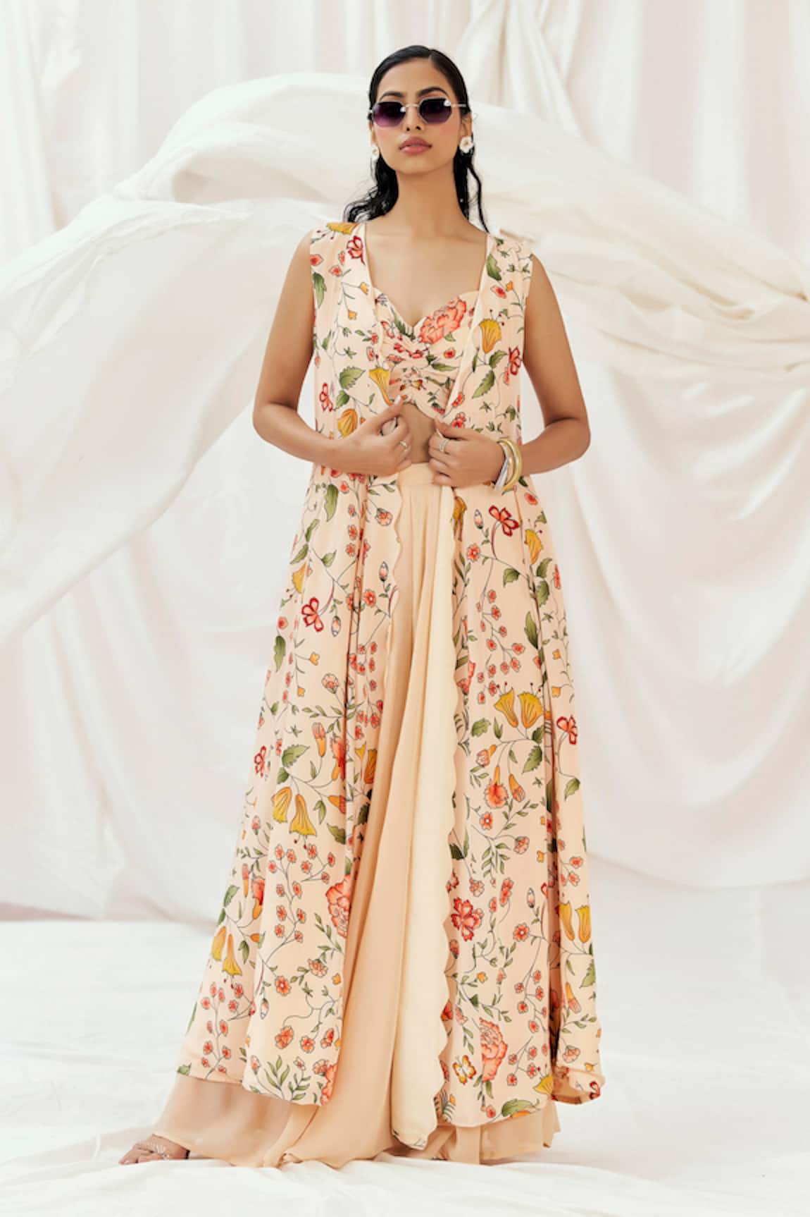 Redpine Designs Floral Print Jacket Sharara Set 
