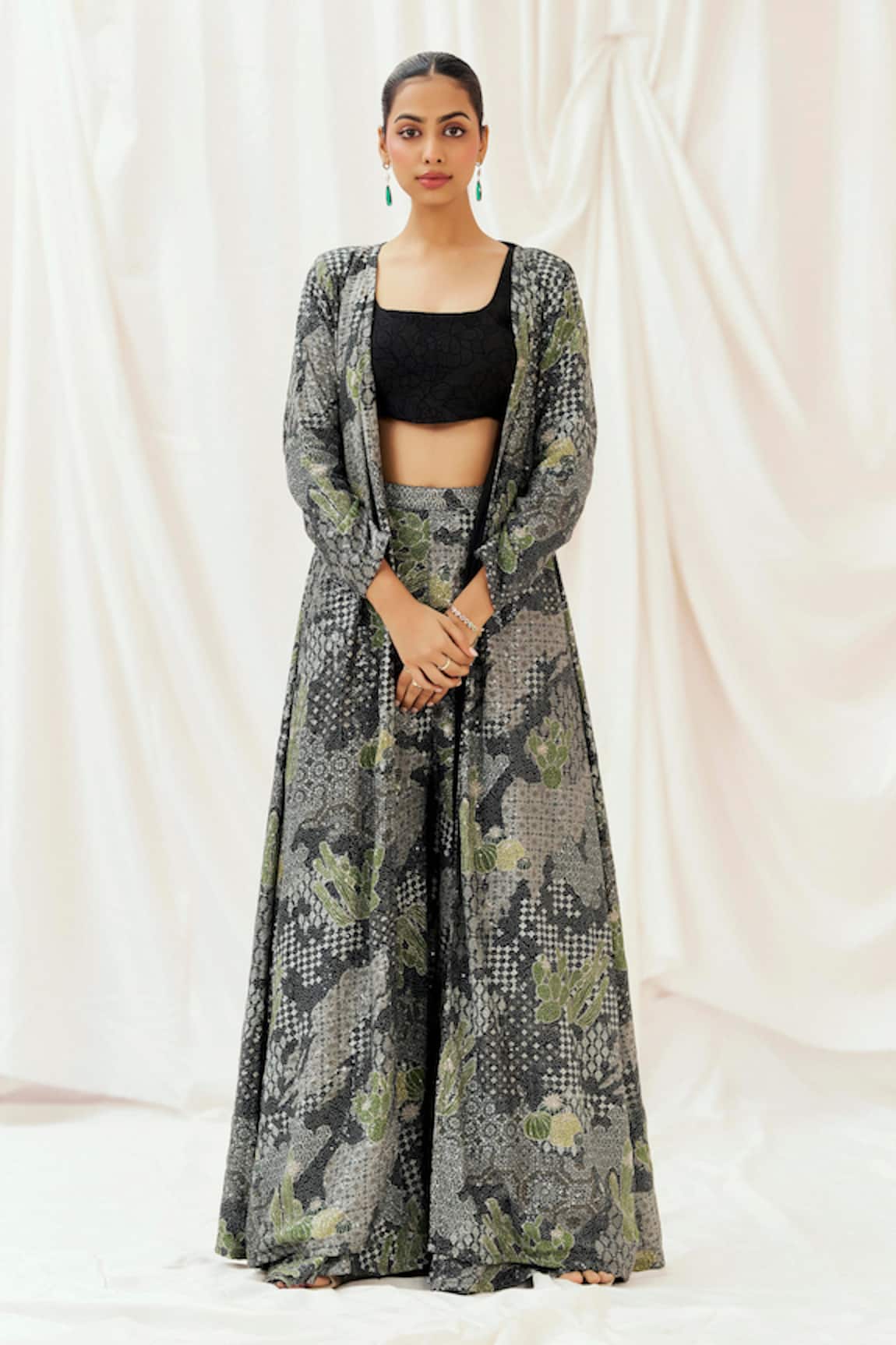 Redpine Designs Embroidered Jacket Sharara Set 